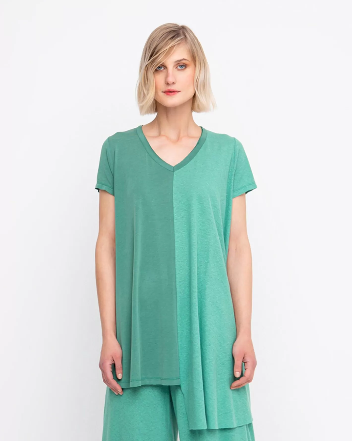 Ozai N Ku Asymmetrical Tunic Top, Green-ALEMBIKA Sale