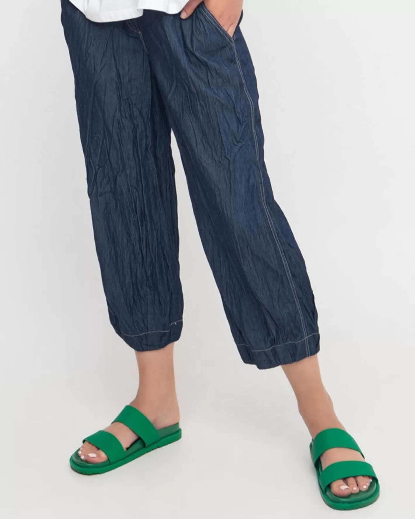 Ozai N Ku Crinkle Crop Trousers, Denim-ALEMBIKA Cheap