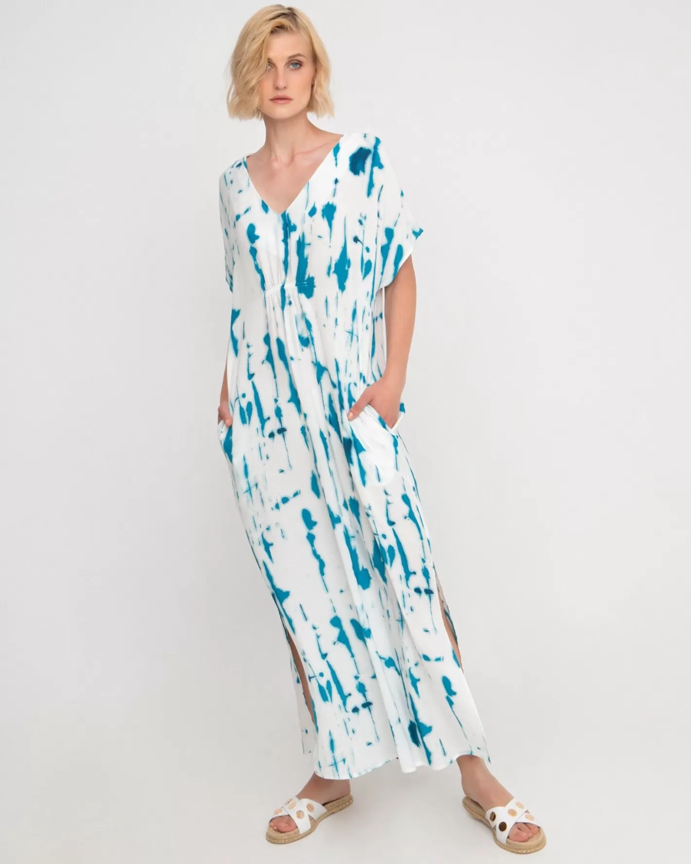 Ozai N Ku Island Relaxed Maxi Dress, White/Turquoise-ALEMBIKA Online