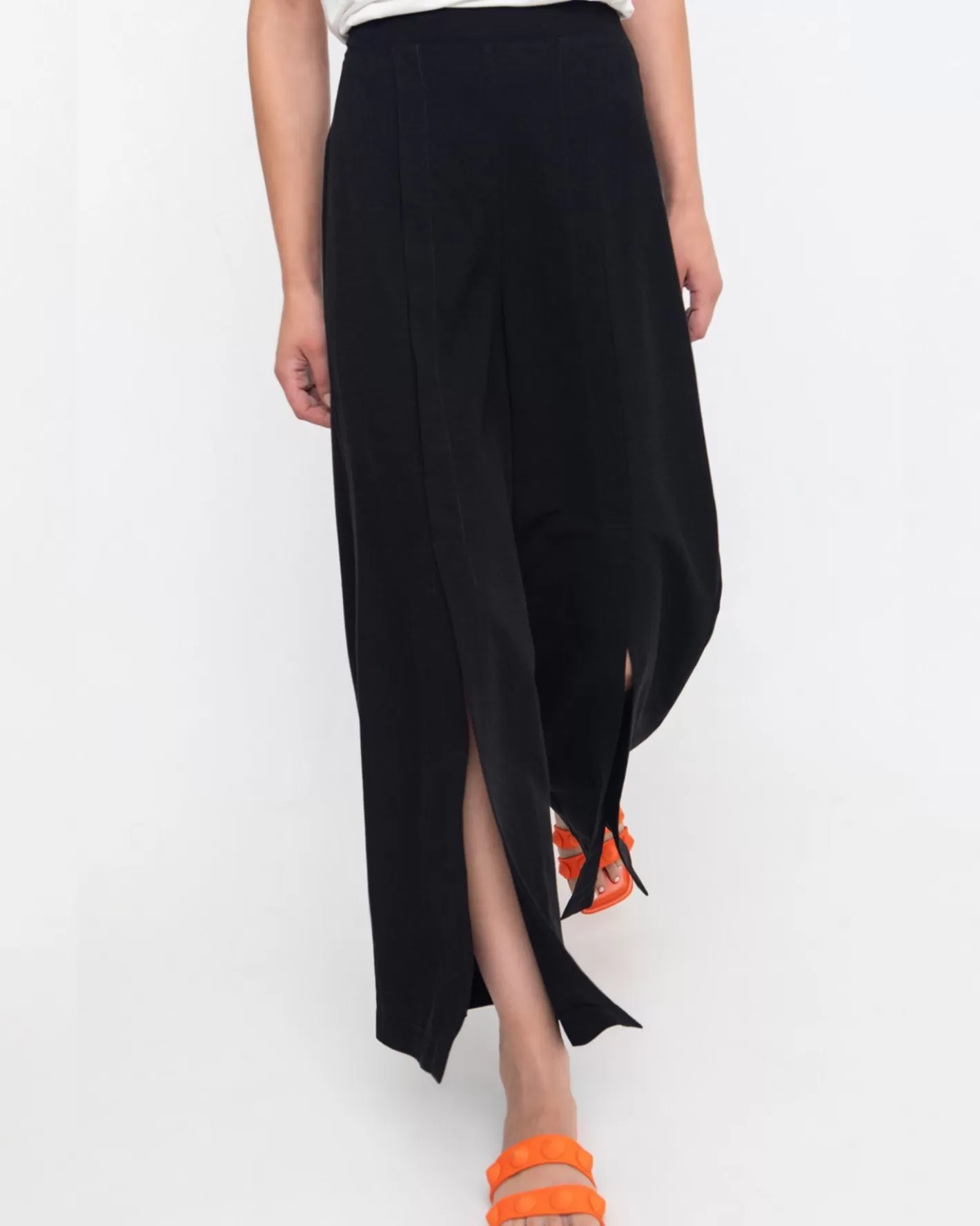 Ozai N Ku Must-Have Slit-Front Flare Pants, Black-ALEMBIKA Discount