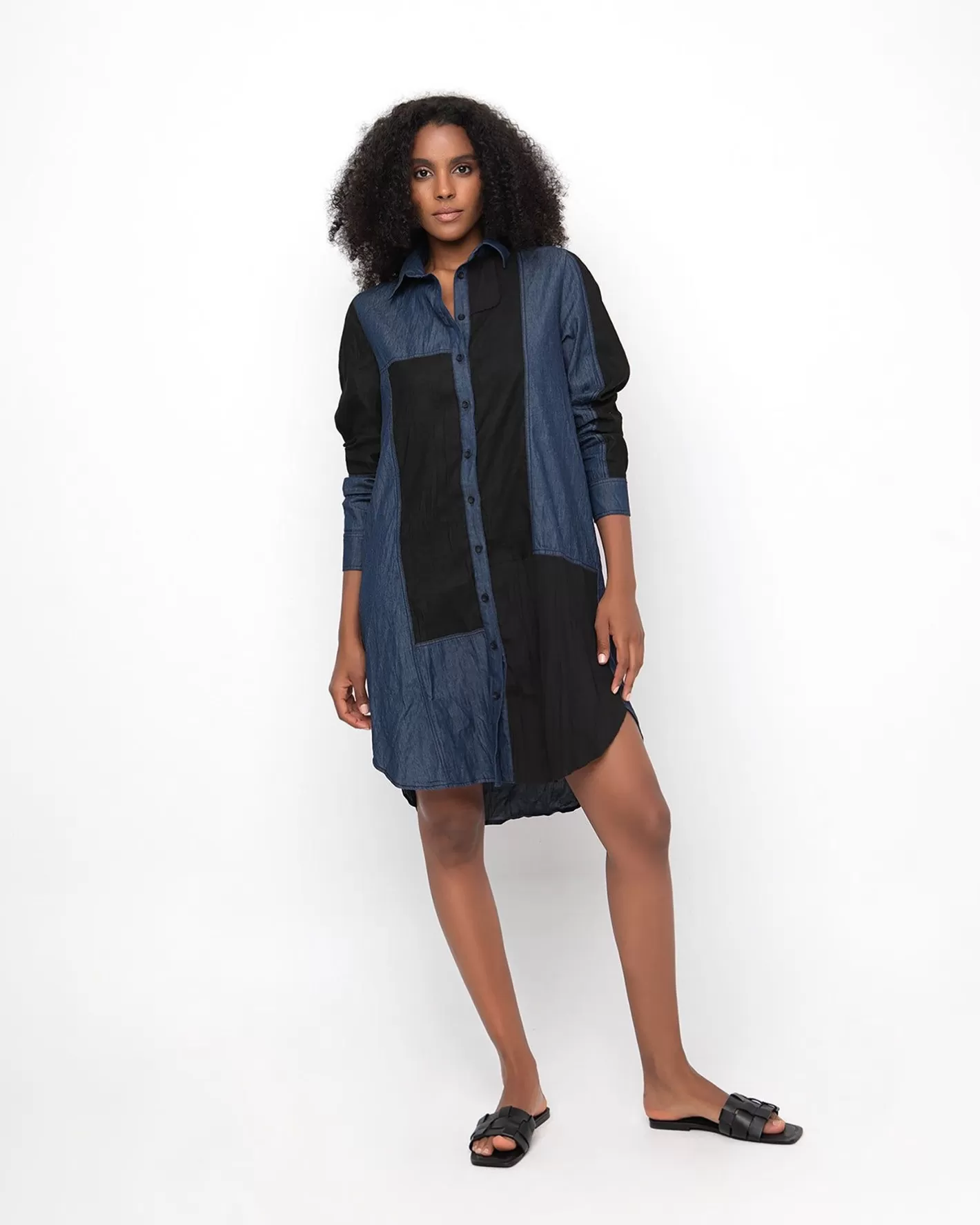 Ozai N Ku Patch Shirt Dress, Denim-ALEMBIKA Best