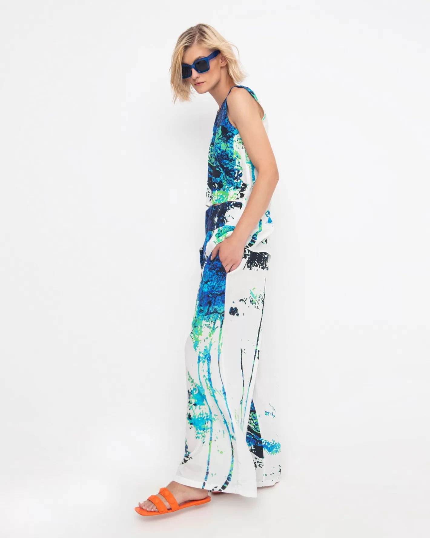 Ozai N Ku Splash Palazzo Pant, Abstract-ALEMBIKA Online