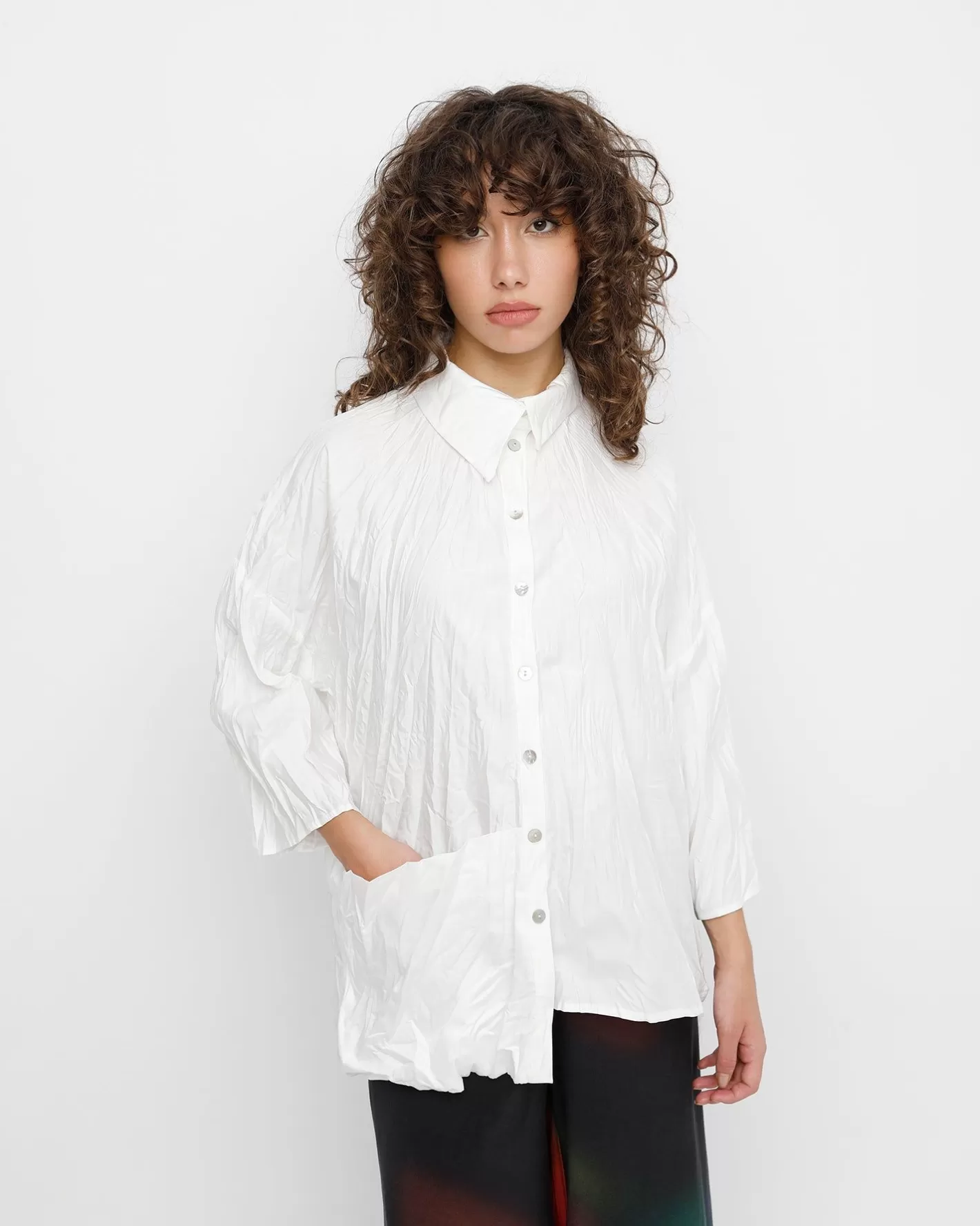 Ozai N Ku Trickster Crinkle Shirt, White-ALEMBIKA Outlet