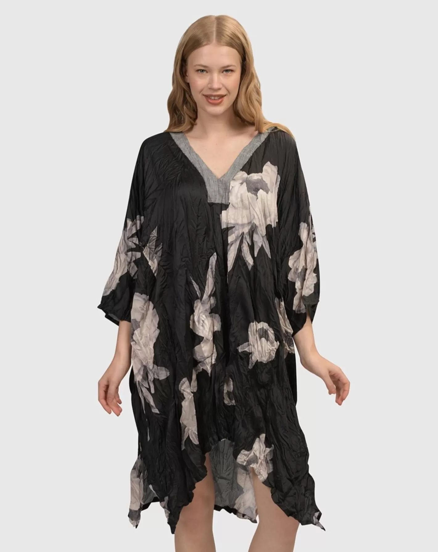 Paige Crinkle Caftan Tunic Dress, Roses-ALEMBIKA Outlet