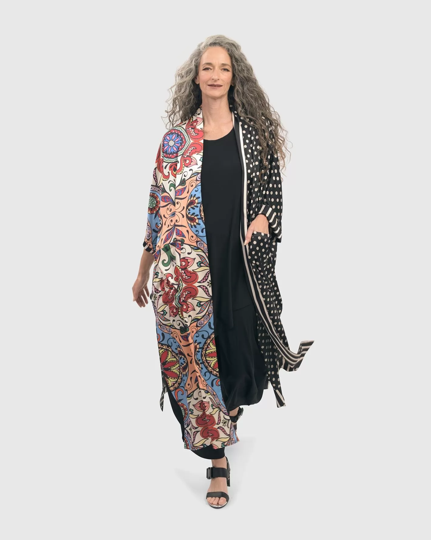 Paisley Dot Long Kimono Jacket, Multi-ALEMBIKA Fashion