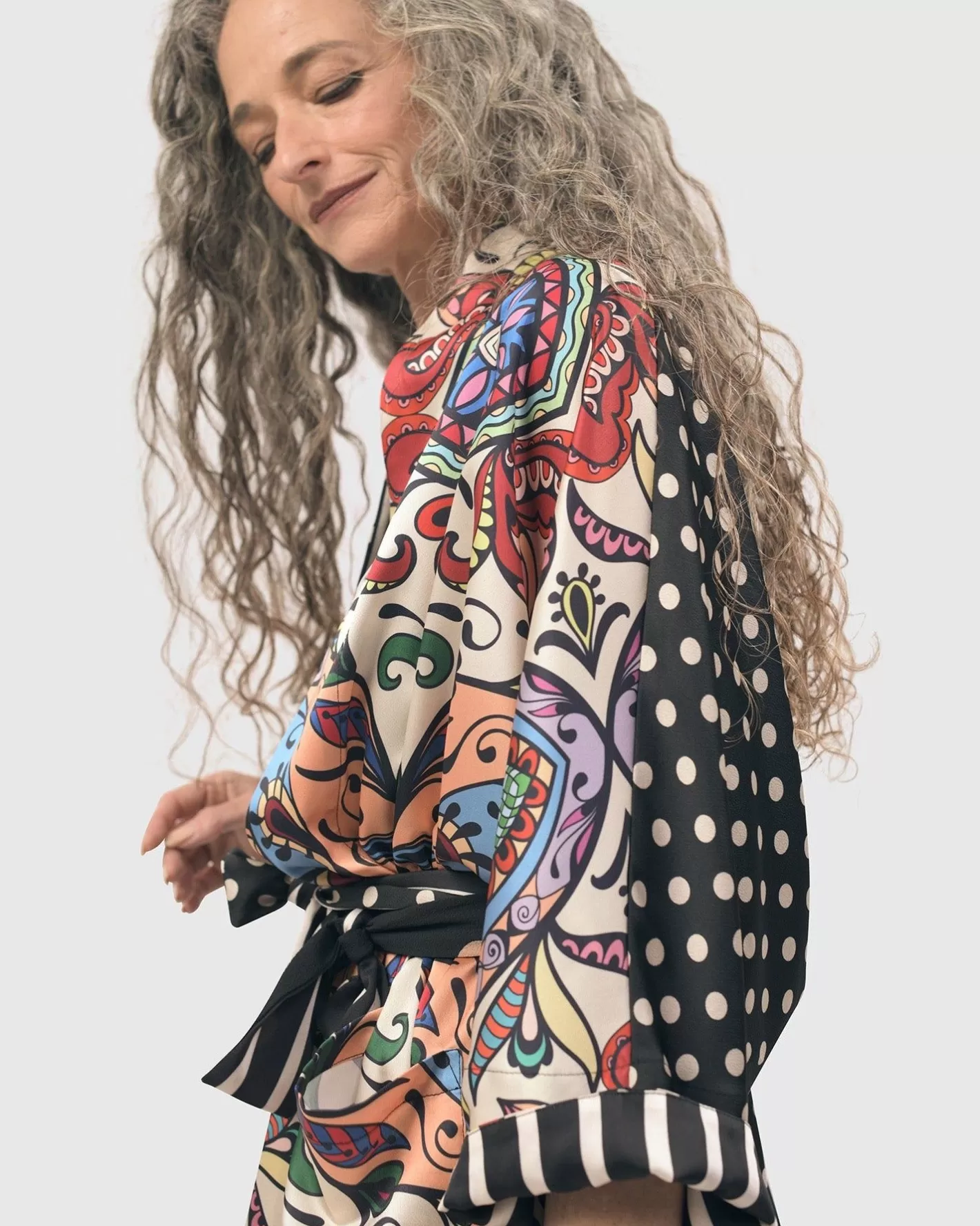 Paisley Dot Long Kimono Jacket, Multi-ALEMBIKA Fashion