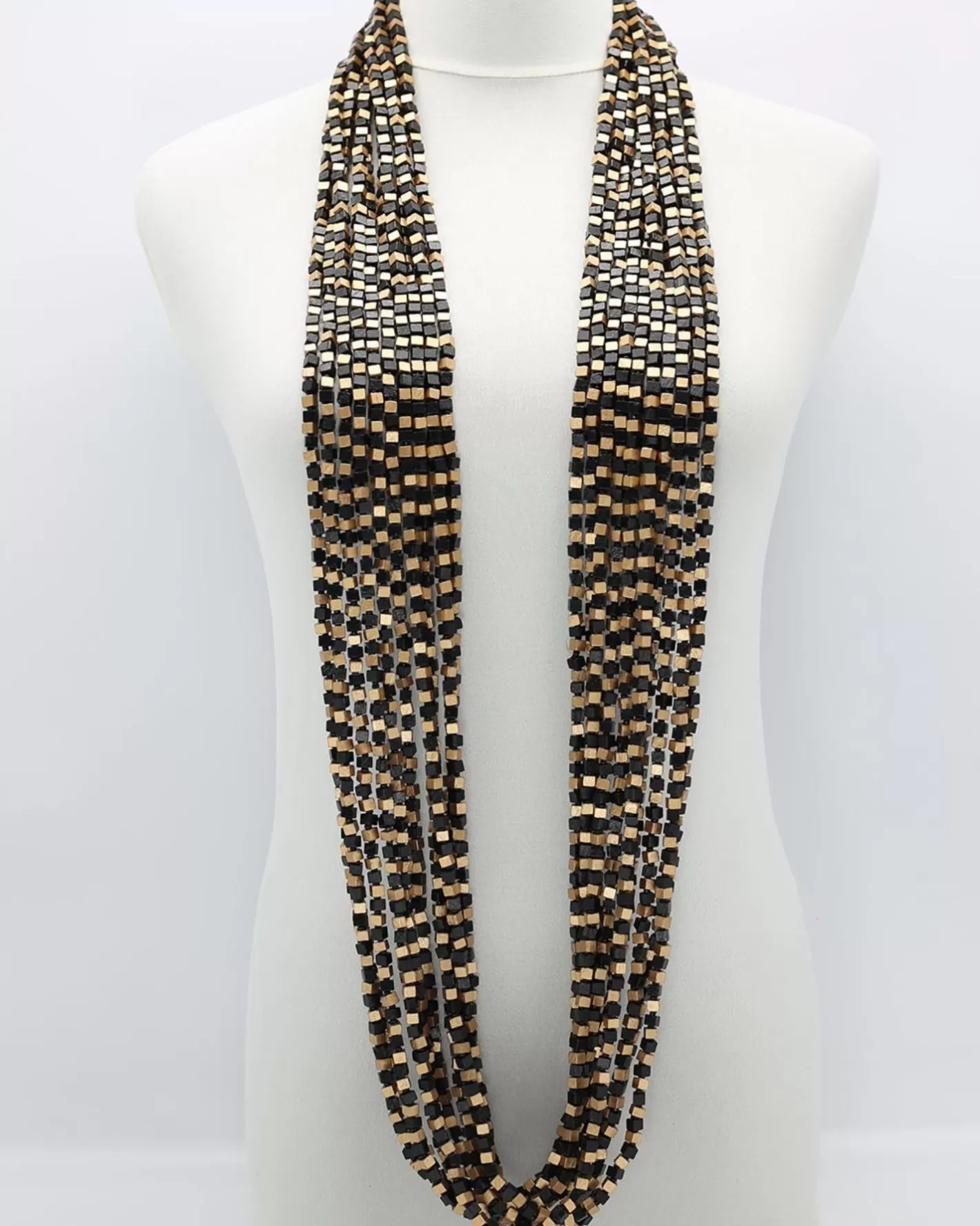 Pashmina Bead Necklace, Gold/Black-ALEMBIKA Clearance