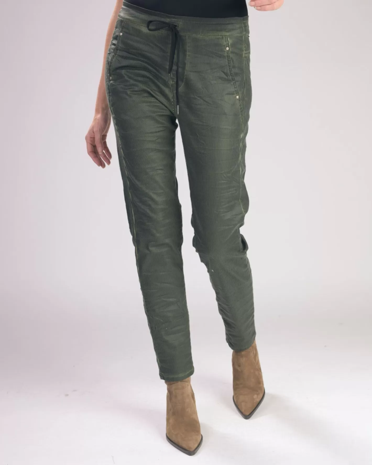 Pinstripe Iconic Stretch Jeans, Green-ALEMBIKA Hot