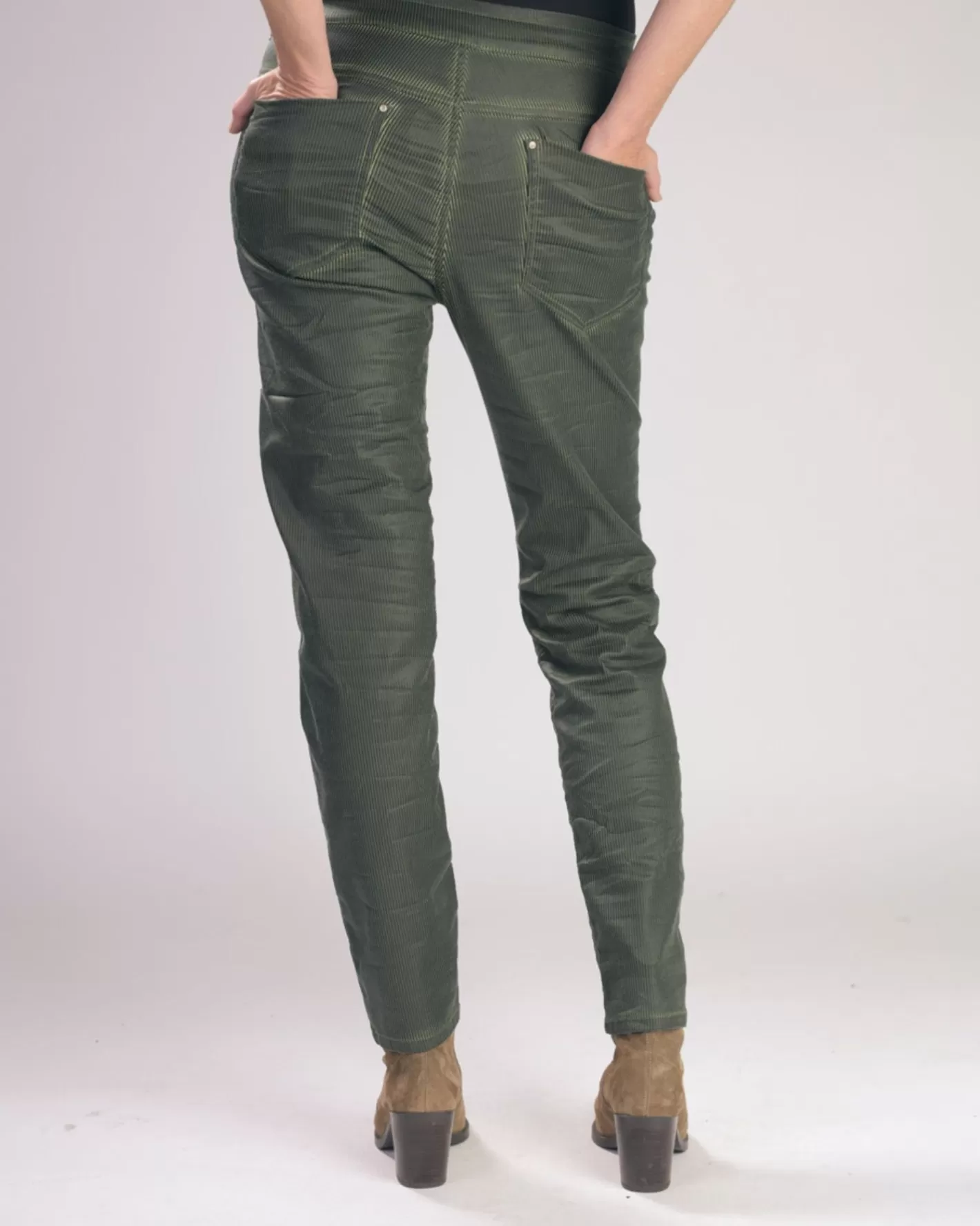 Pinstripe Iconic Stretch Jeans, Green-ALEMBIKA Hot