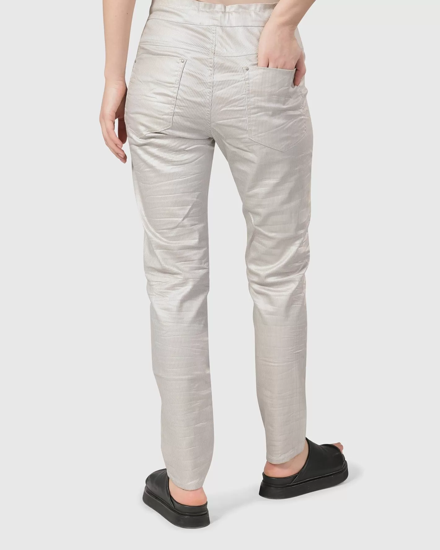 Pinstripe Iconic Stretch Jeans, Pearl/White-ALEMBIKA Best Sale