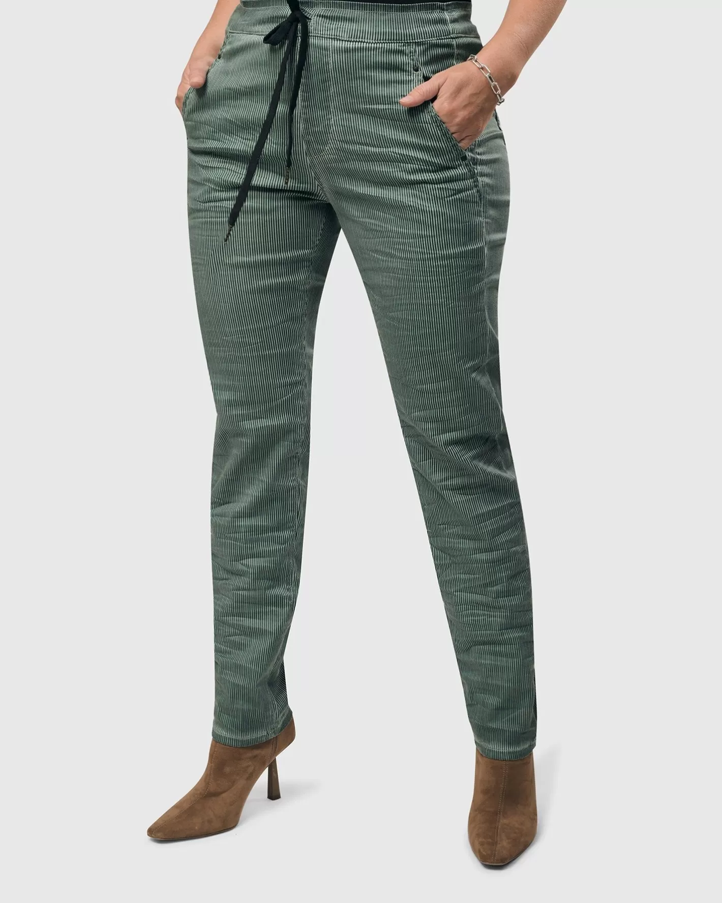 Pinstripe Iconic Stretch Jeans, Teal-ALEMBIKA Online