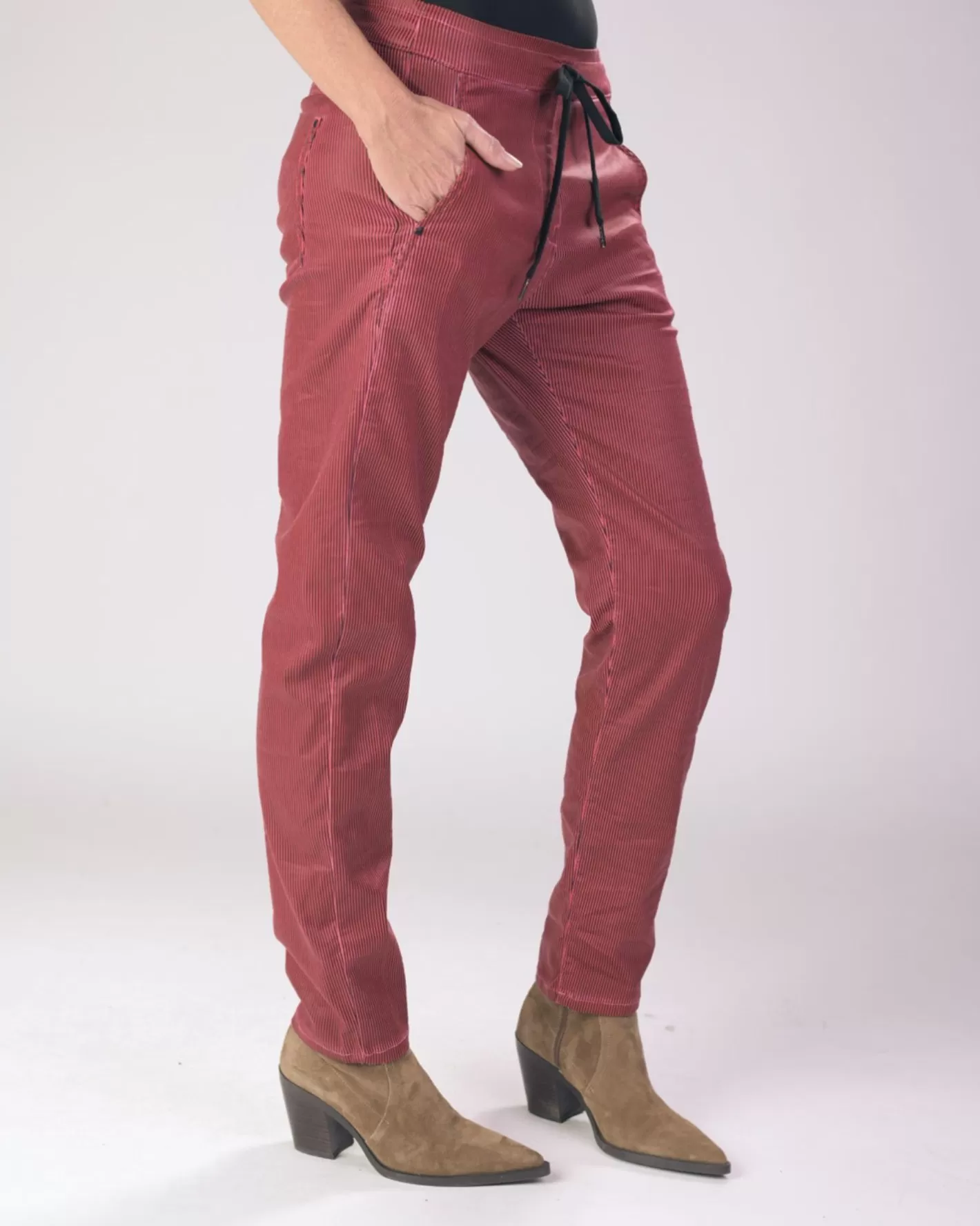 Pinstripe Iconic Stretch Jeans, Wine-ALEMBIKA Best