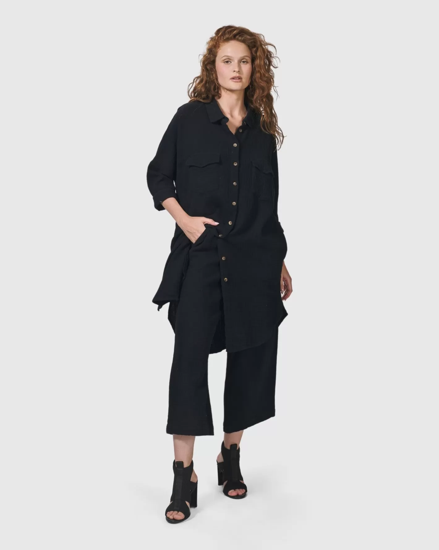 Recreation Shirt Dress, Black-ALEMBIKA Hot