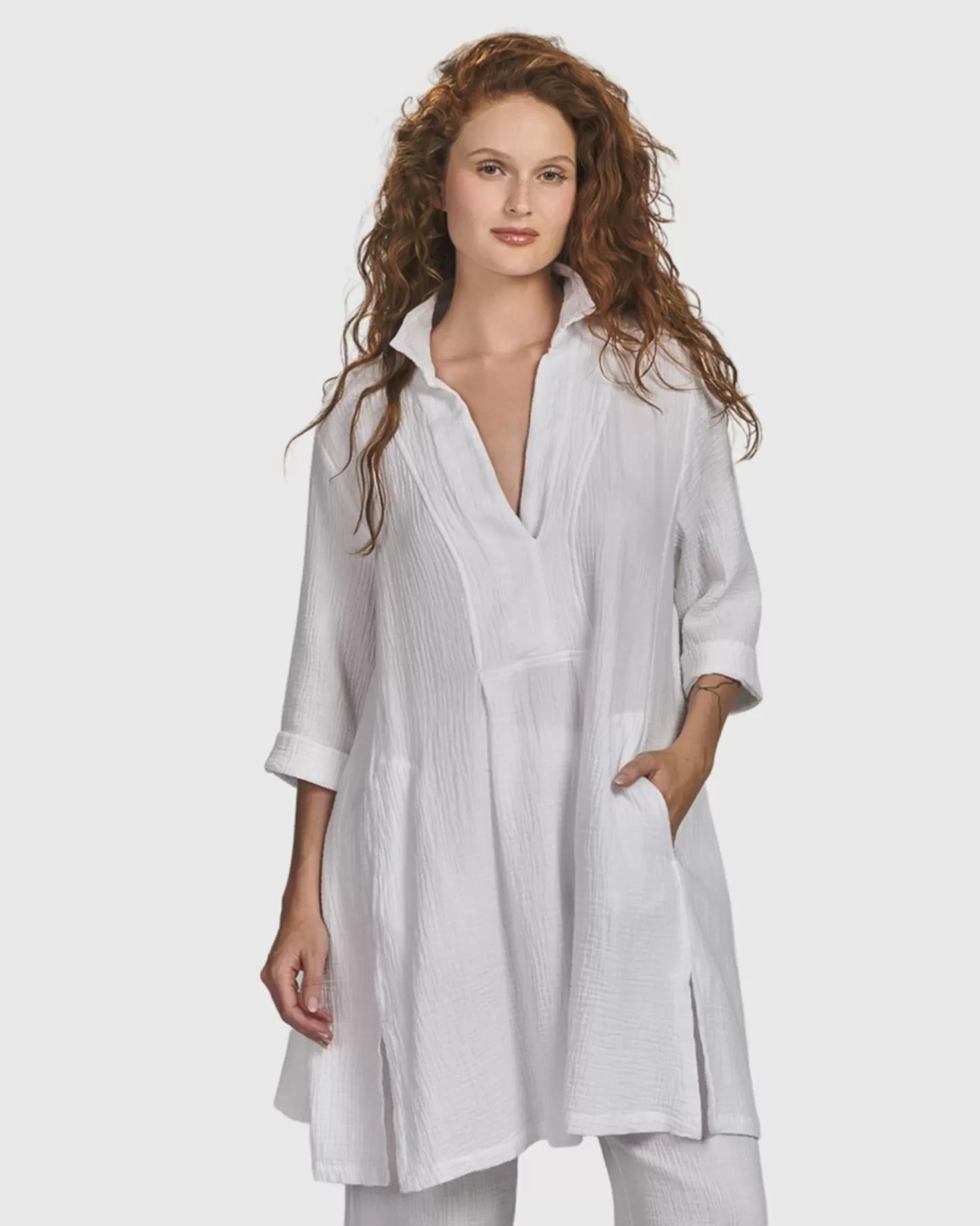 Recreation Tunic Top, White-ALEMBIKA Shop