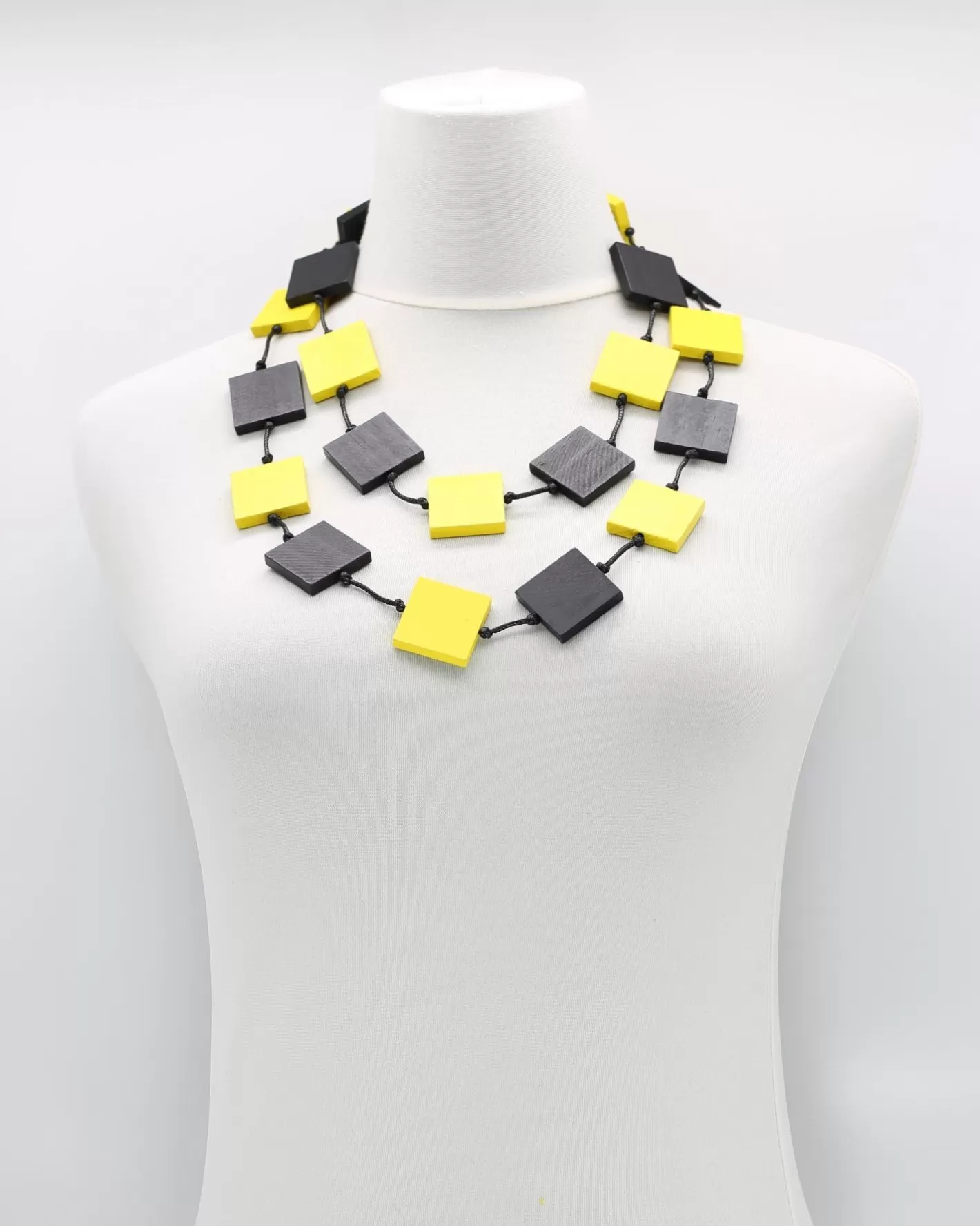 Recycled Wood Square Beads Necklace, Black/Yellow-ALEMBIKA Best Sale