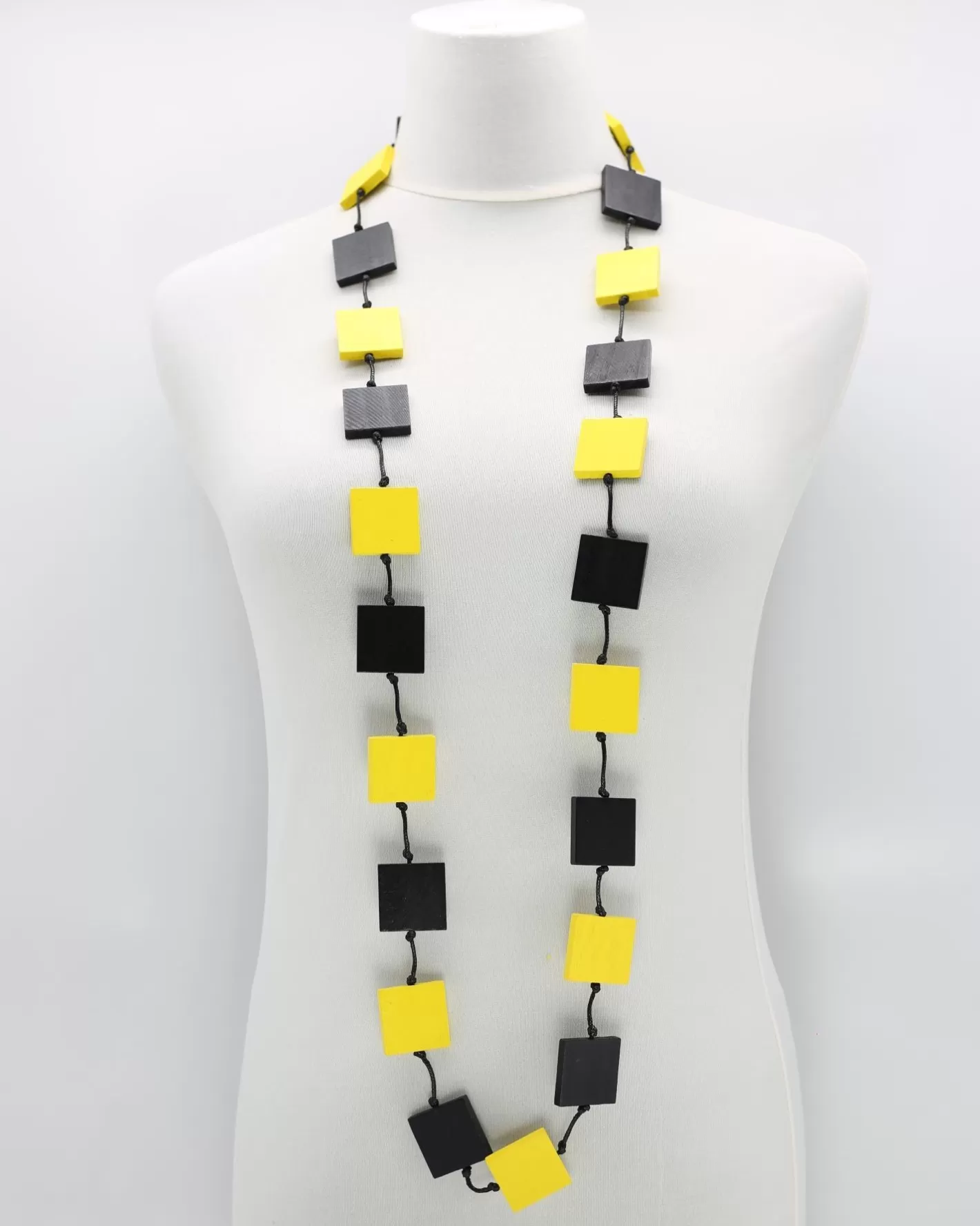 Recycled Wood Square Beads Necklace, Black/Yellow-ALEMBIKA Best Sale