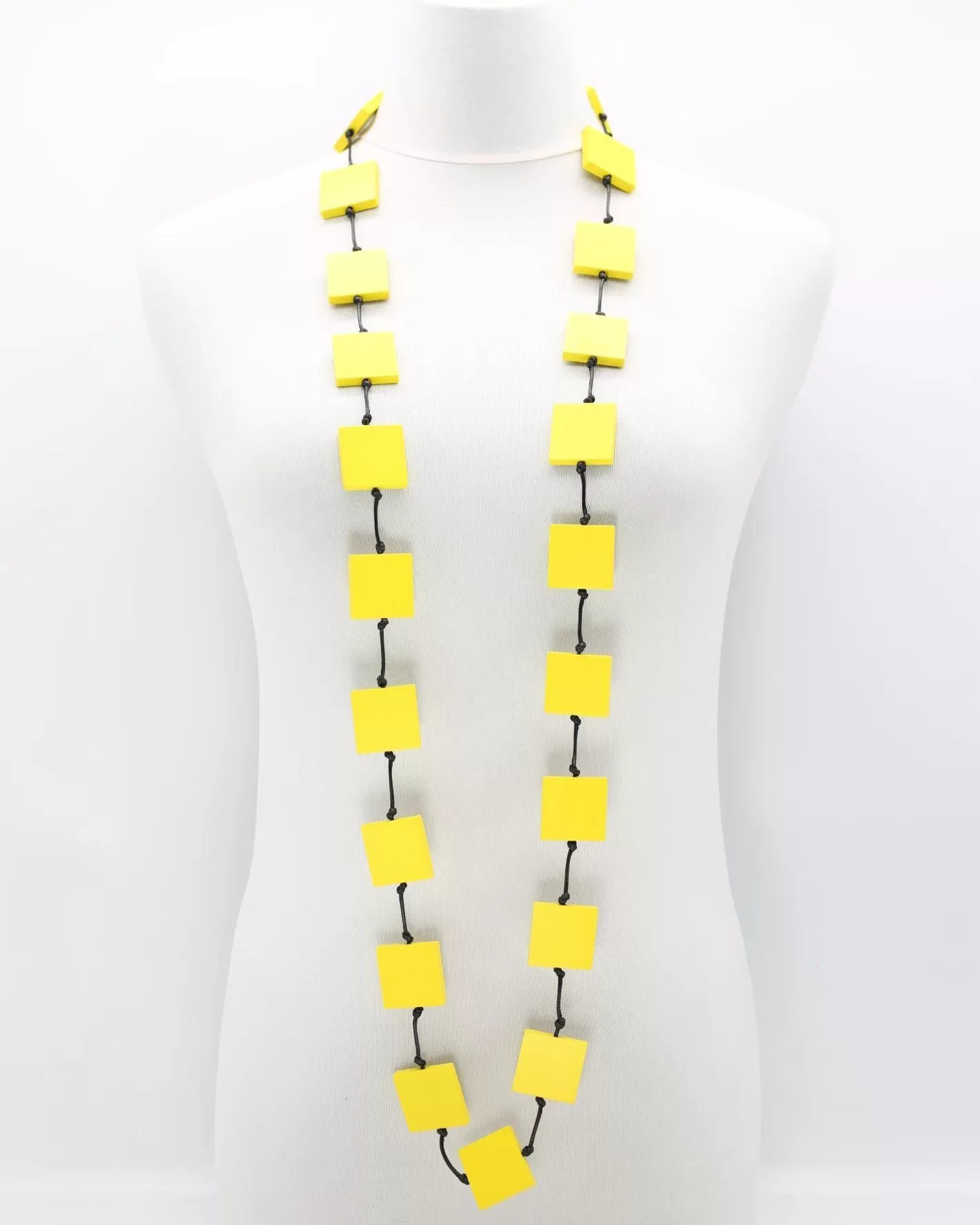 Recycled Wood Square Beads Necklace, Yellow-ALEMBIKA Shop