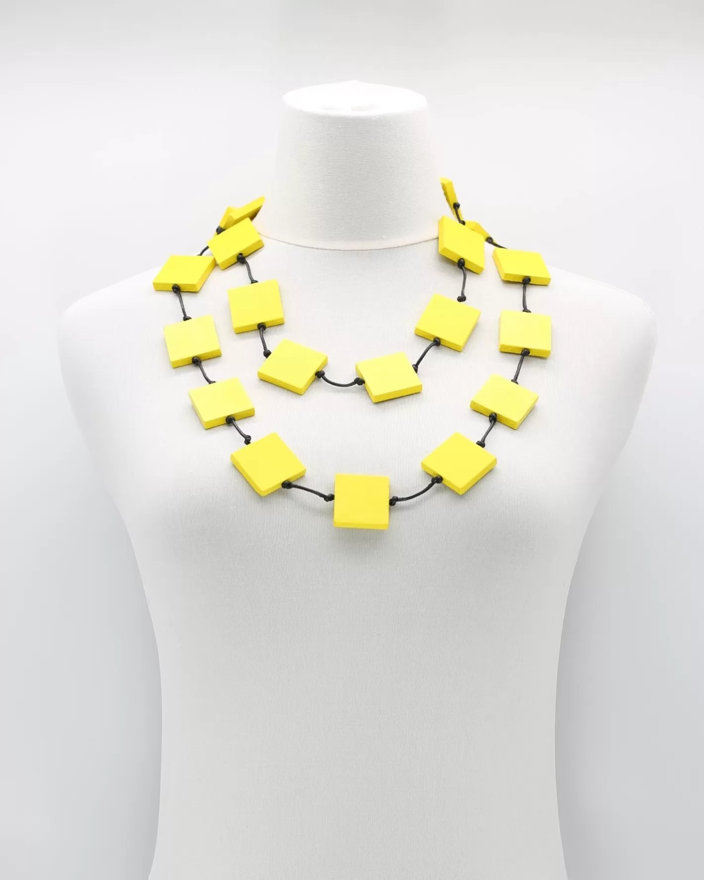 Recycled Wood Square Beads Necklace, Yellow-ALEMBIKA Shop