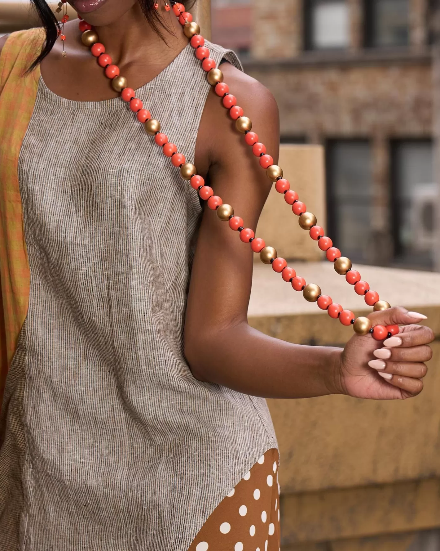 Round Beads Necklace - Duo (Orange)-ALEMBIKA Hot