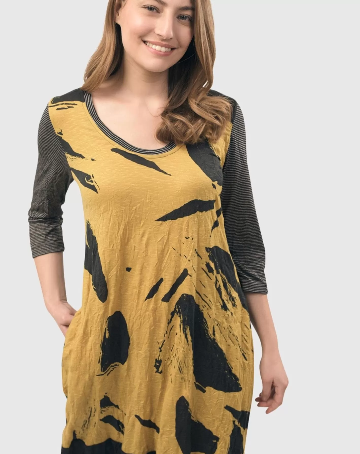 Ru Crinkle Cocoon Dress, Yellow-ALEMBIKA New