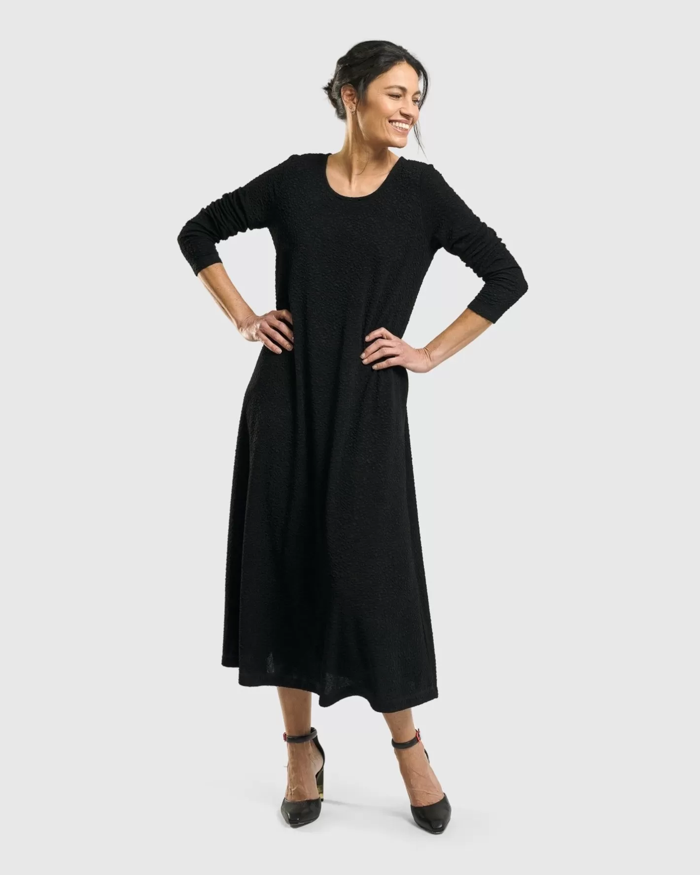 Sabrina A-Line Dress, Black-ALEMBIKA Hot