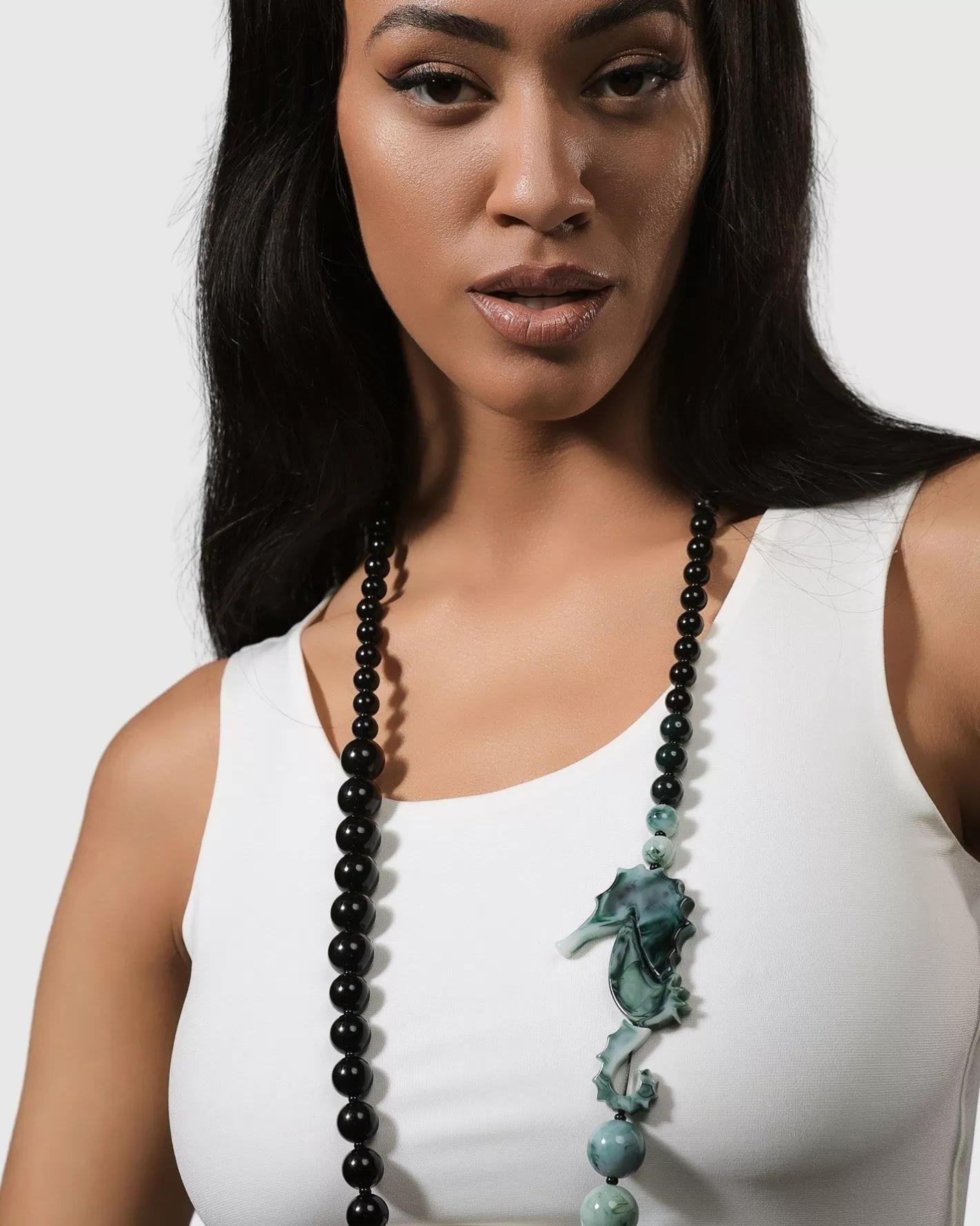 Seahorse Bead Necklace, Sea Green-ALEMBIKA Outlet