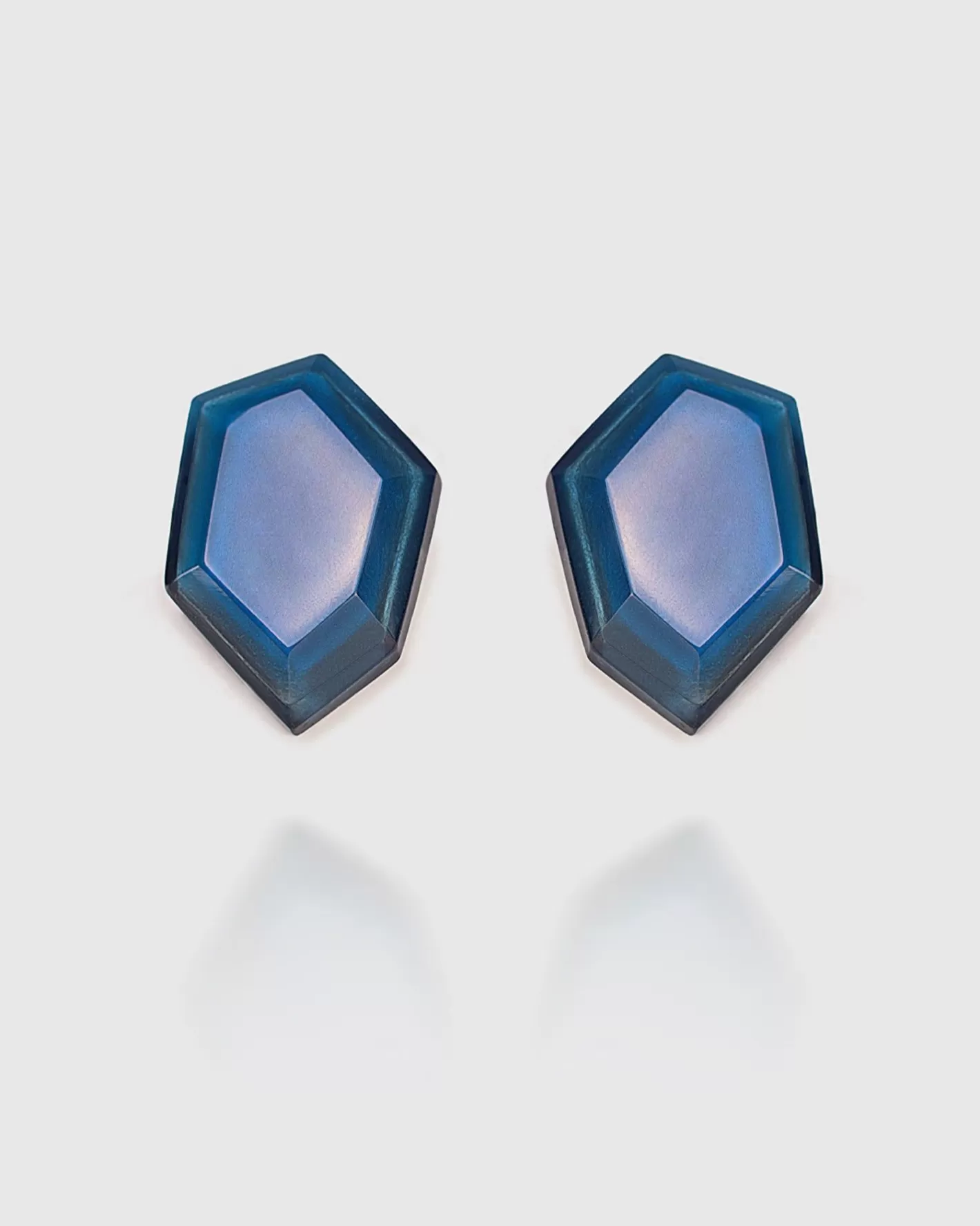 Sky Faceted Clip Earrings, Blue-ALEMBIKA Outlet