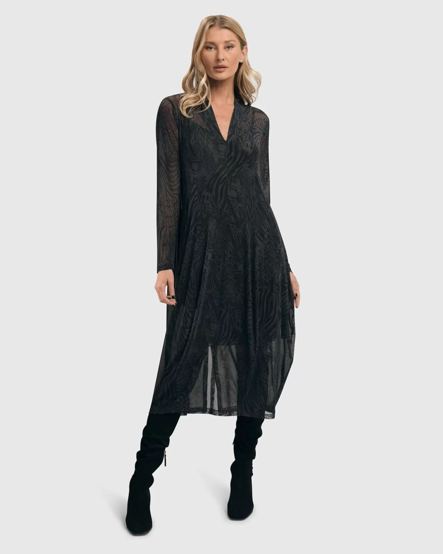 Soft Chiffon Cocoon Dress, Pewter-ALEMBIKA Discount