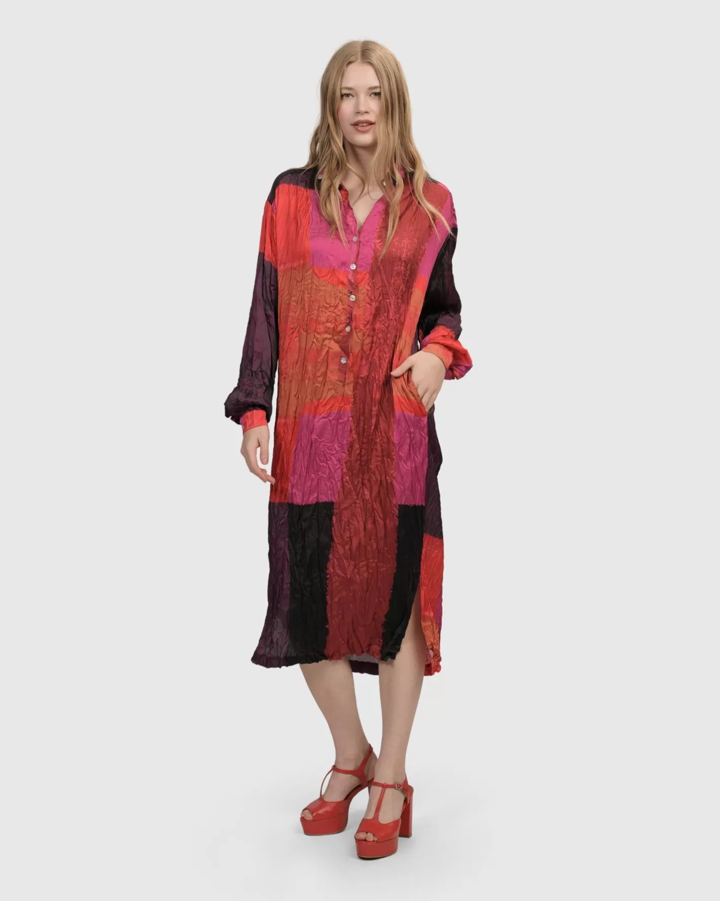 Sunset Strip Shirt Dress, Magenta-ALEMBIKA Discount