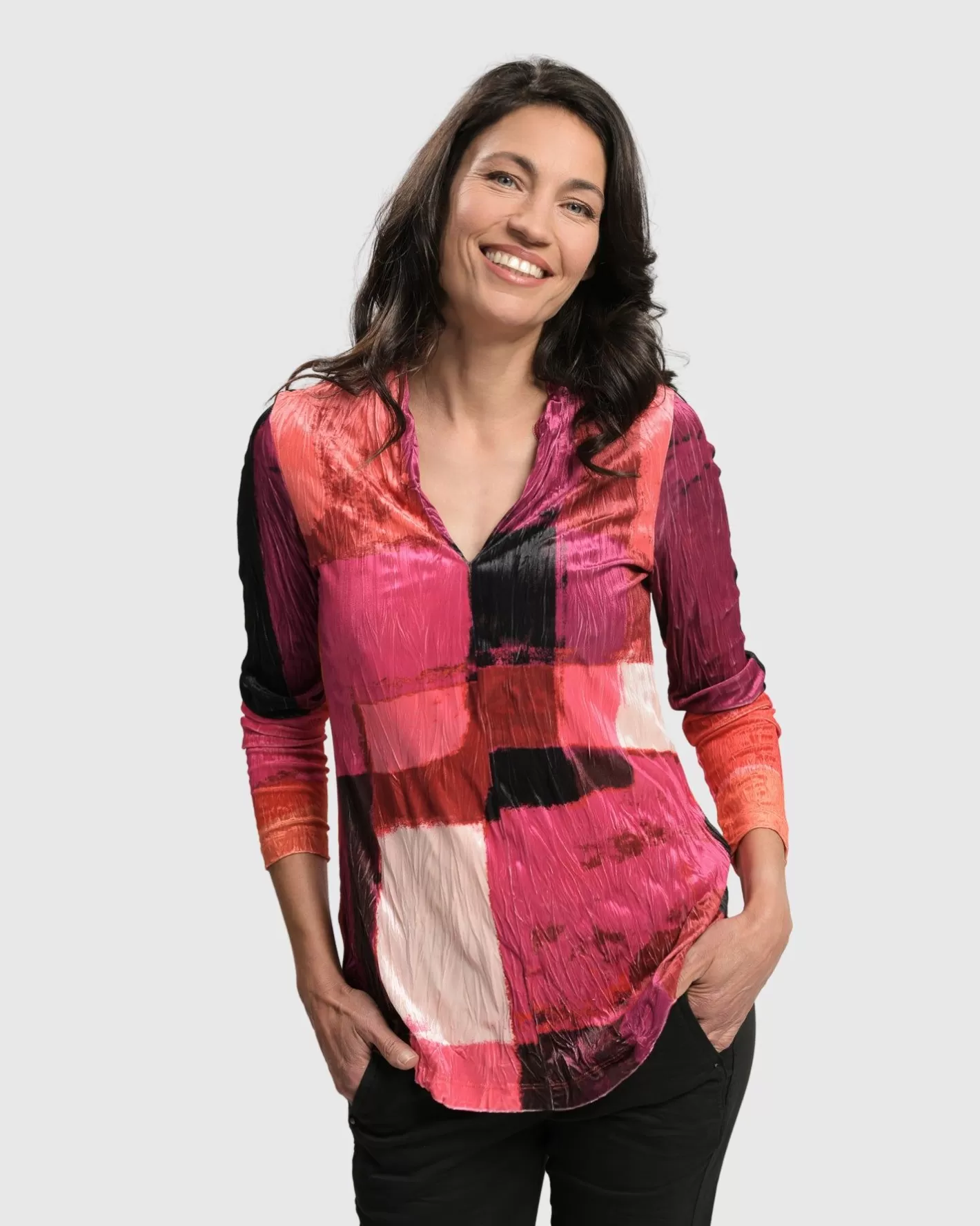 Sunset Strip V Neck Pullover, Magenta-ALEMBIKA Clearance