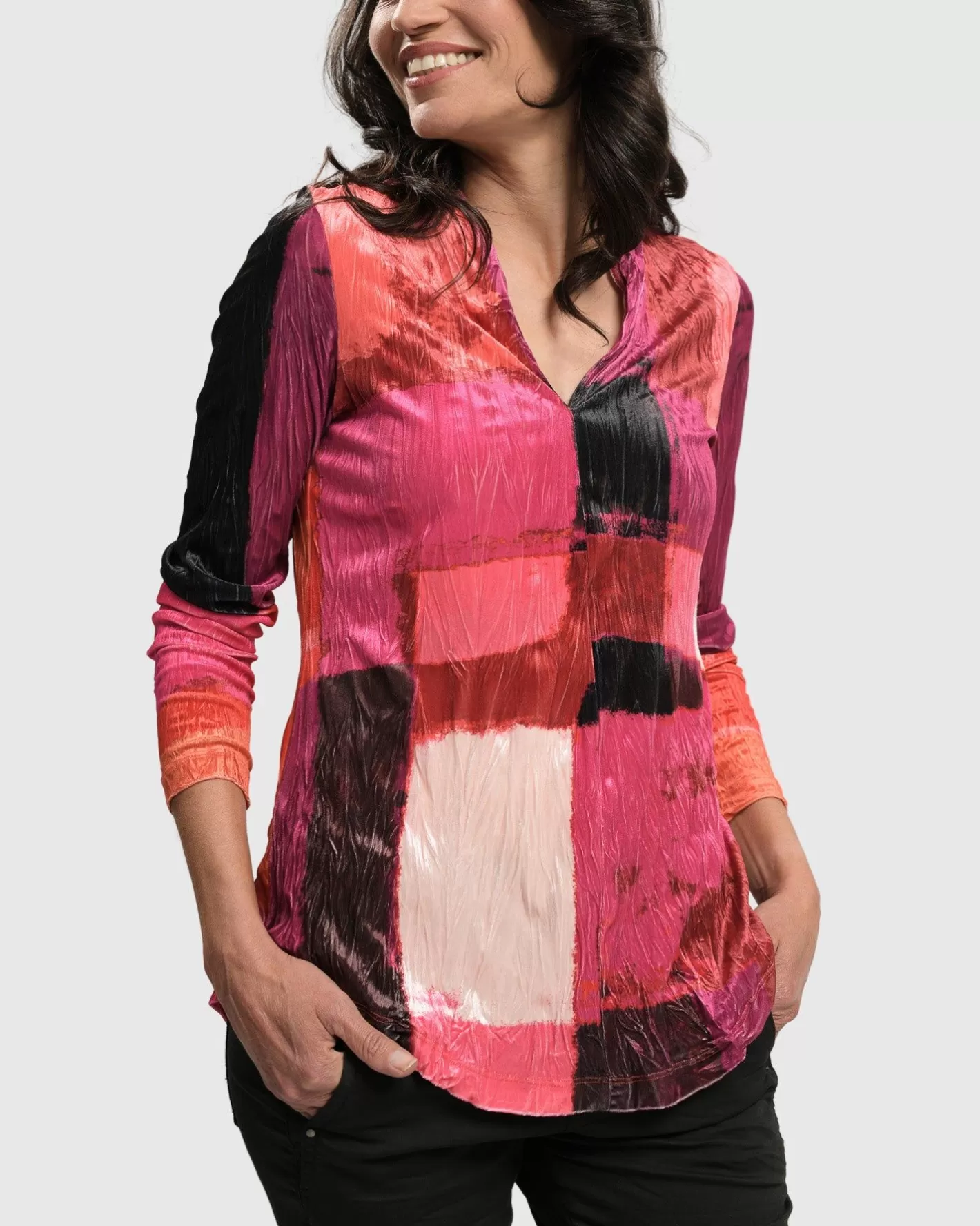 Sunset Strip V Neck Pullover, Magenta-ALEMBIKA Clearance