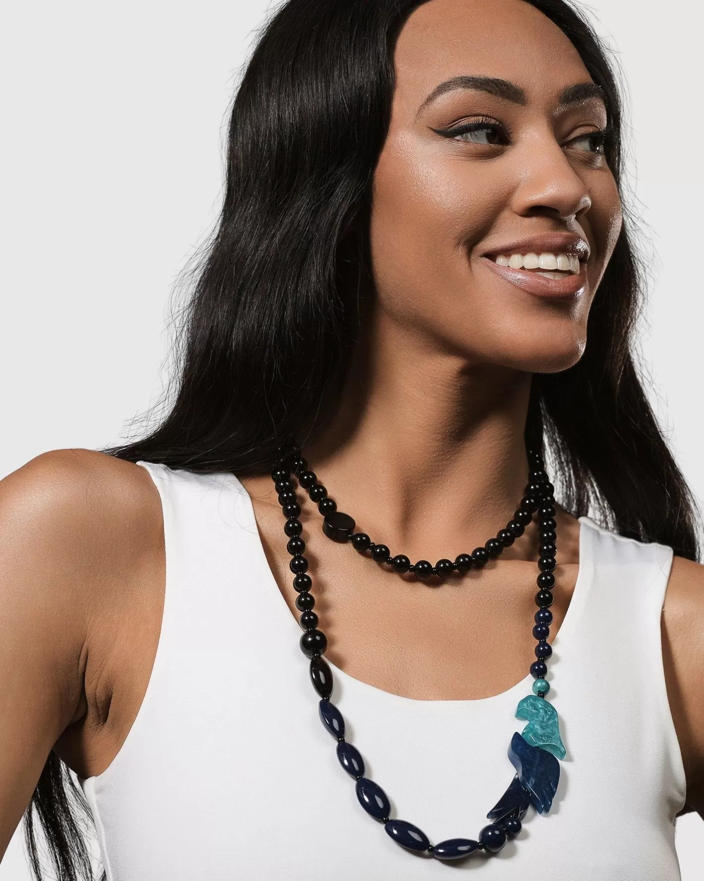 Tahiti Bird Bead Necklace, Blue-ALEMBIKA Hot