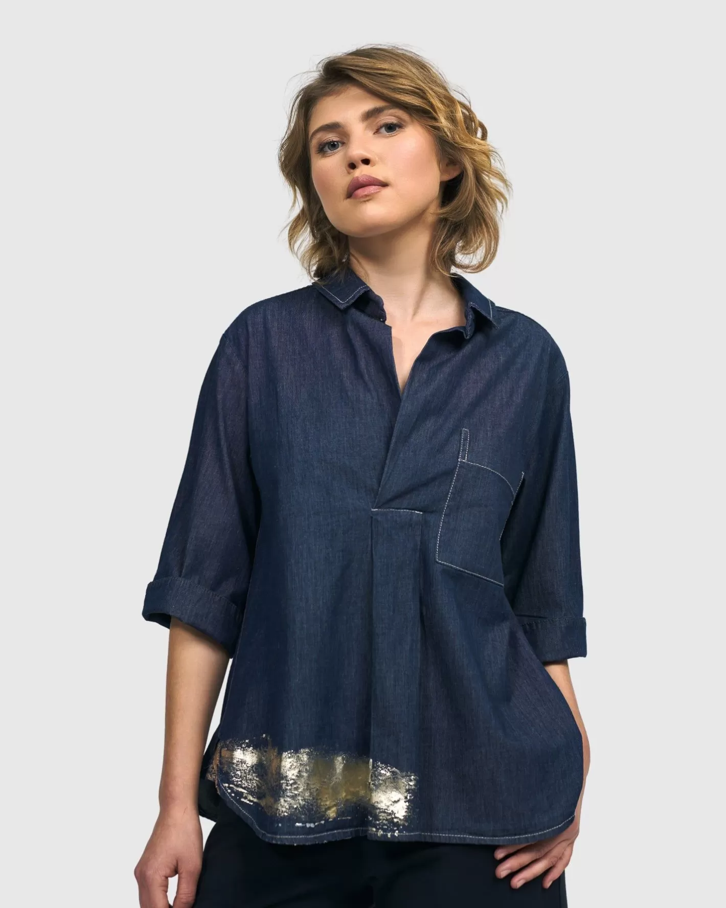 Tallahassee Popover Blouse, Denim-ALEMBIKA Hot