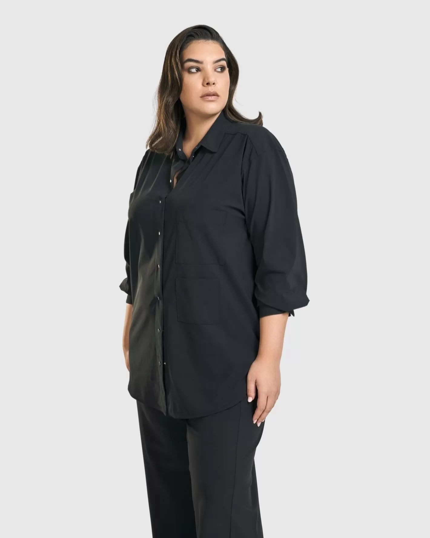 Trinity Button Down Shirt, Black-ALEMBIKA Discount