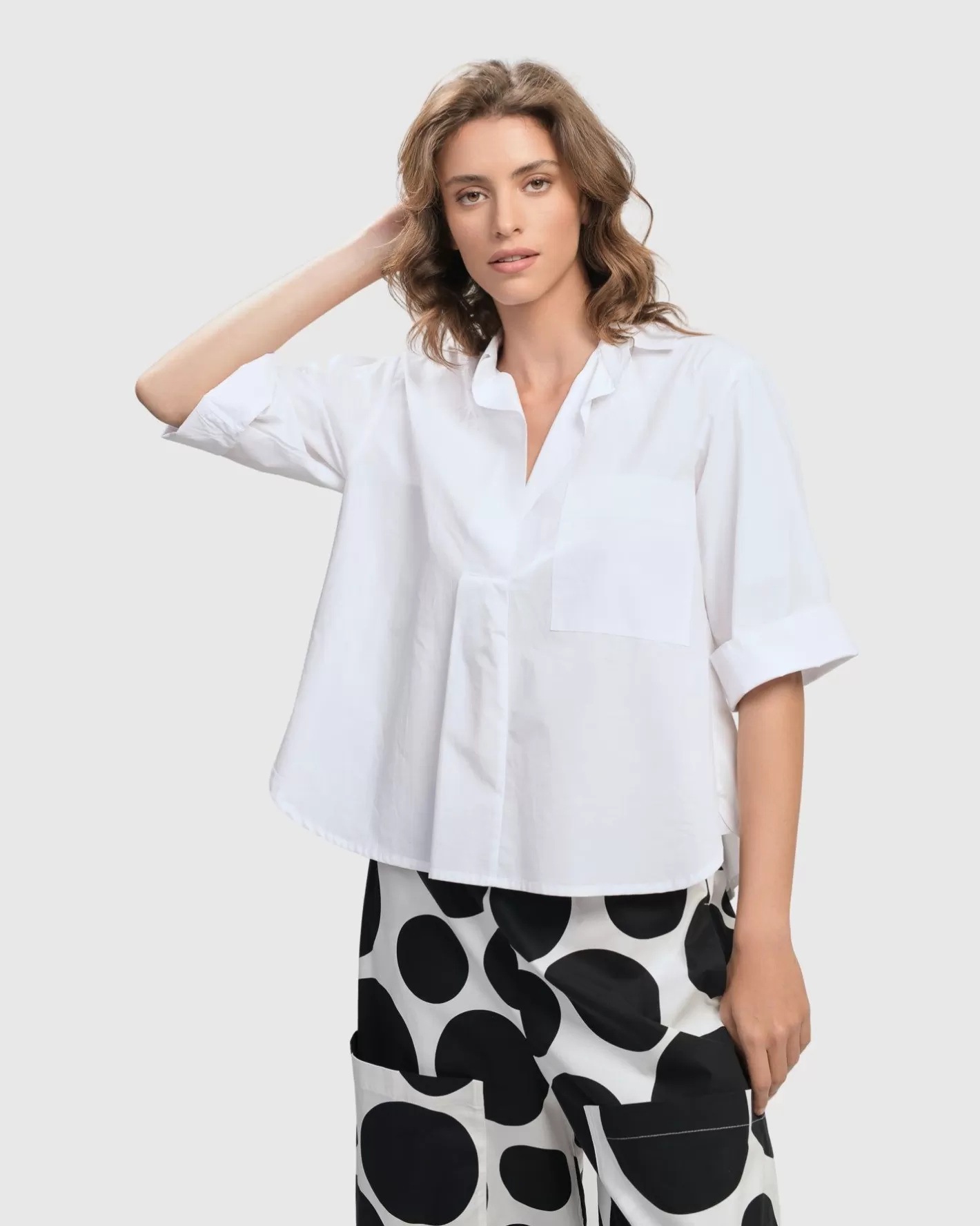 Urban Chloe A-Line Blouse, White-ALEMBIKA Sale