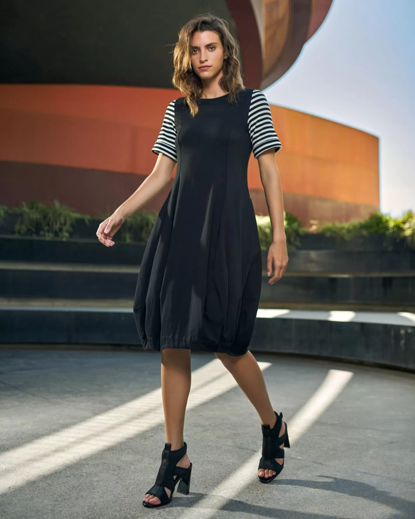 Urban Daytime Cocoon Dress, Stripes-ALEMBIKA Shop