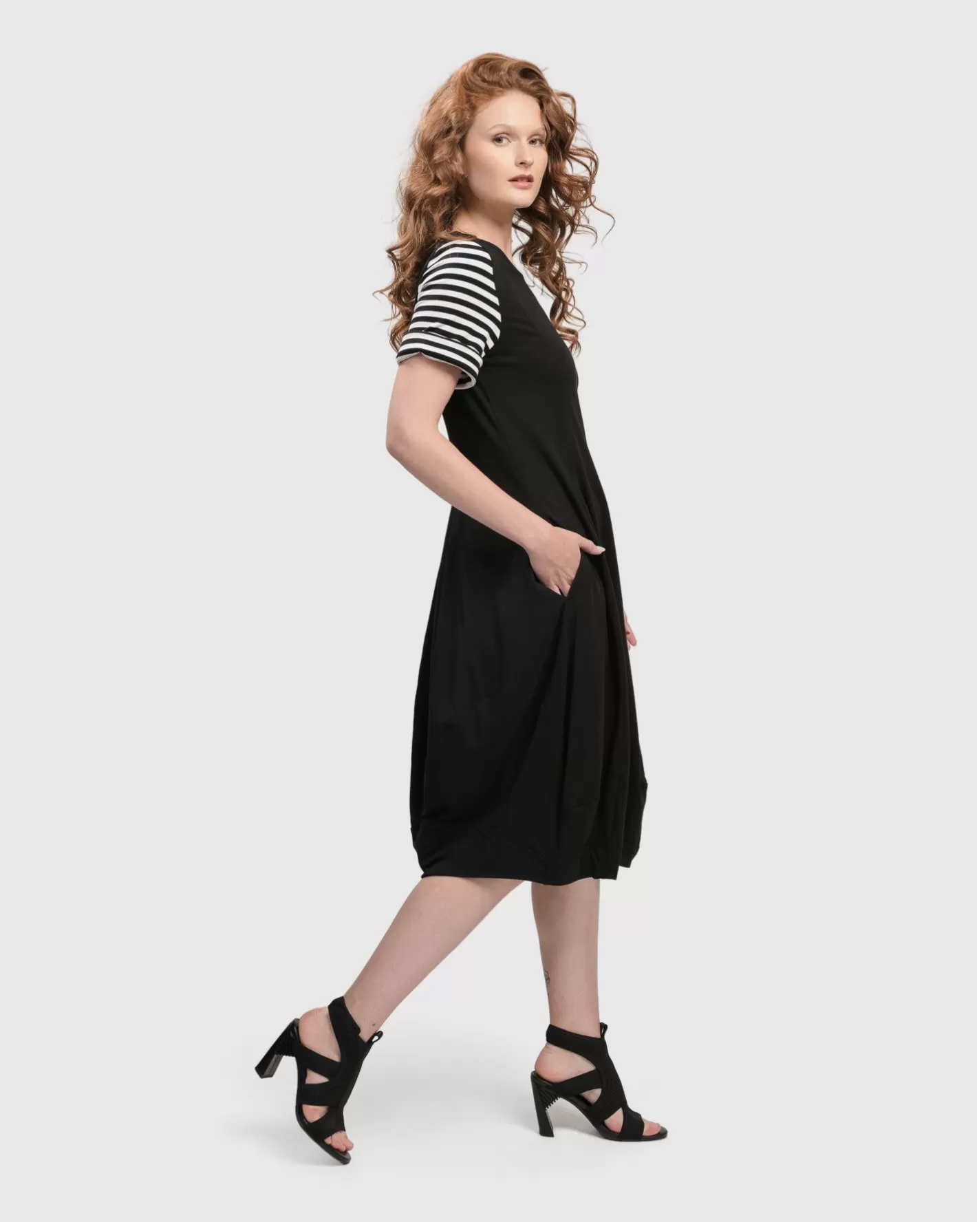 Urban Daytime Cocoon Dress, Stripes-ALEMBIKA Shop