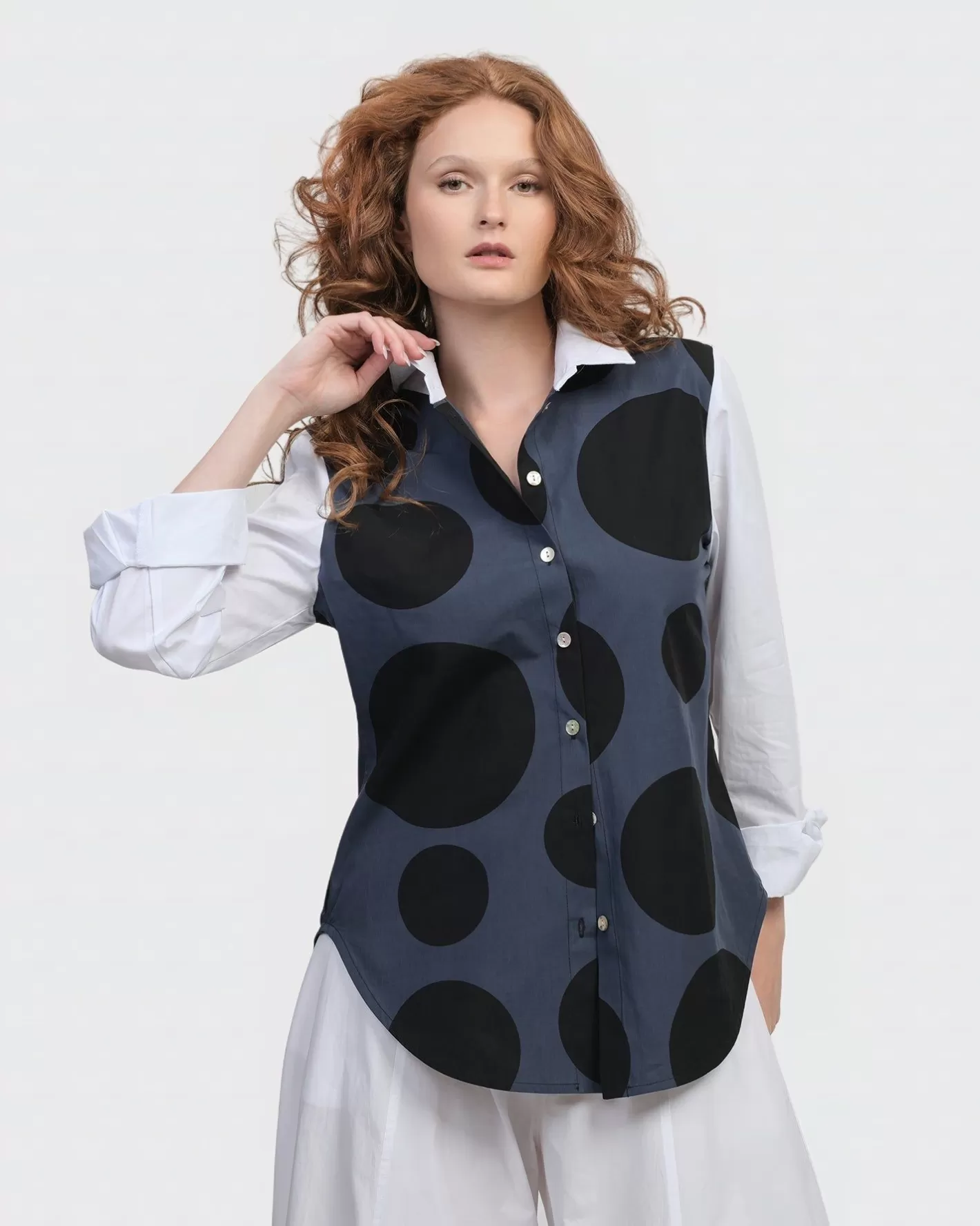 Urban Dots Button Down Shirt, Navy-ALEMBIKA Outlet