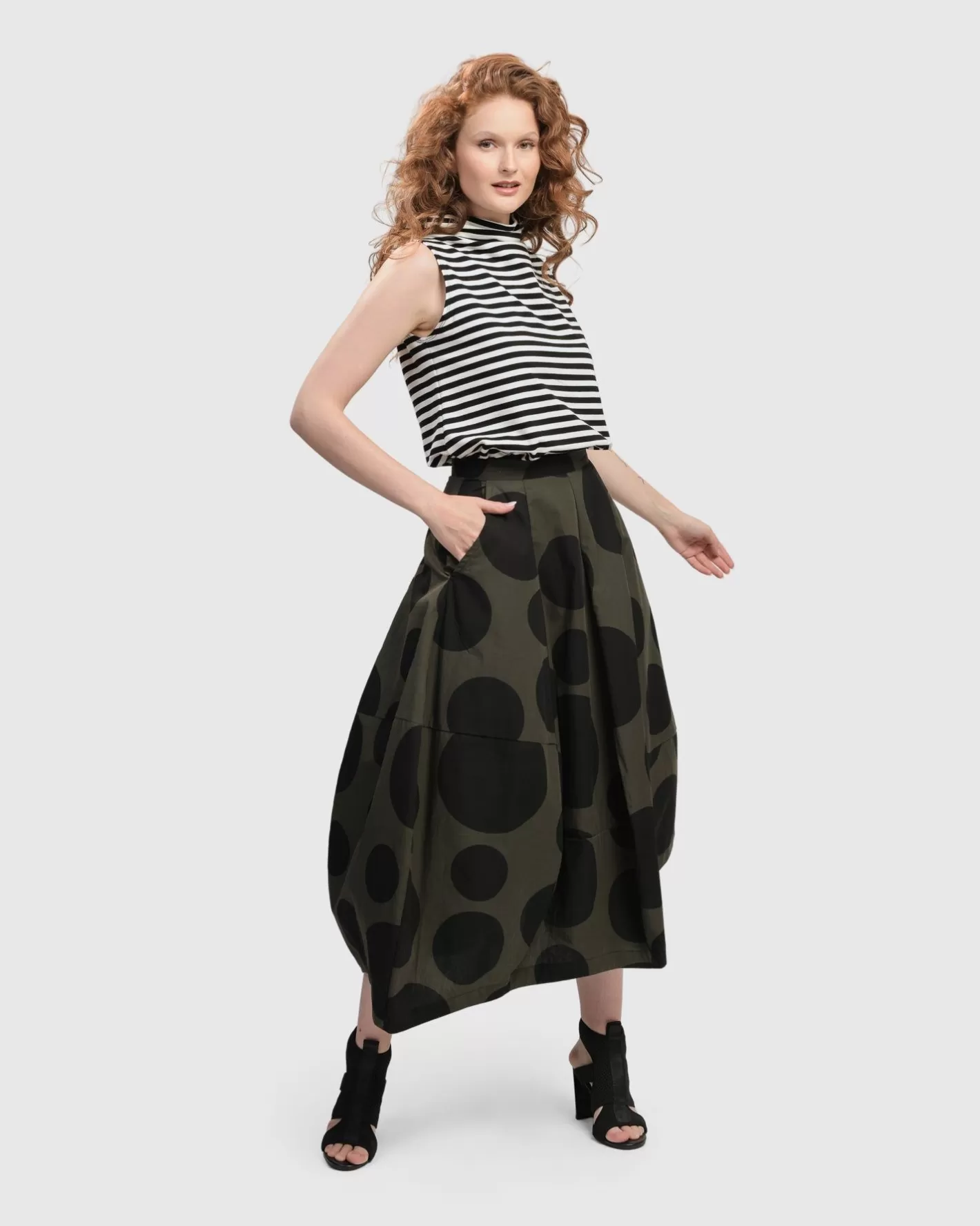 Urban Dots Lotus Balloon Skirt, Khaki-ALEMBIKA Sale