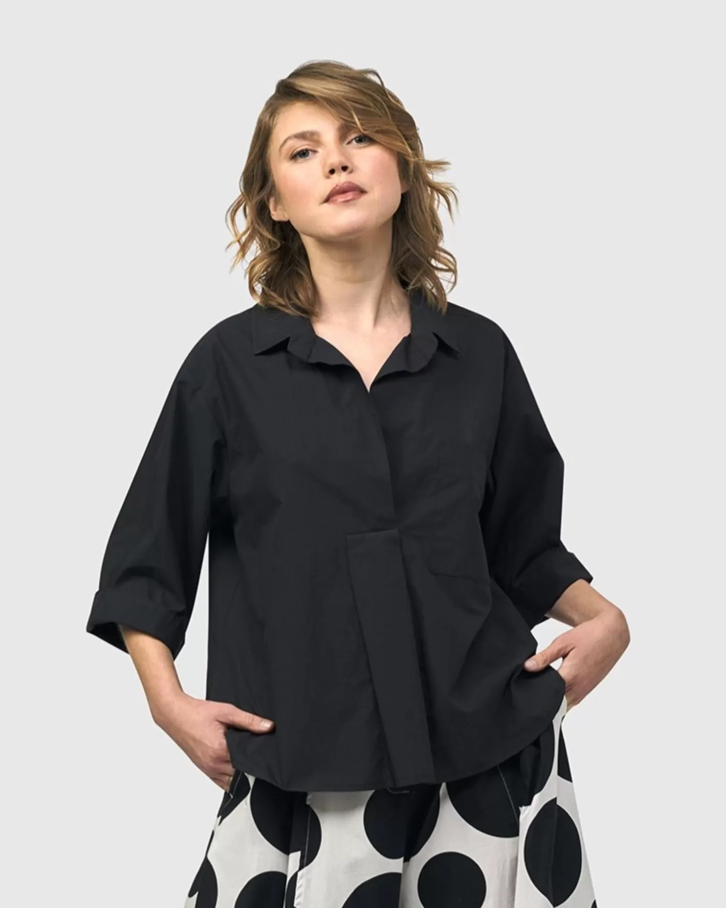 Urban Fran A-Line Blouse, Black-ALEMBIKA Shop