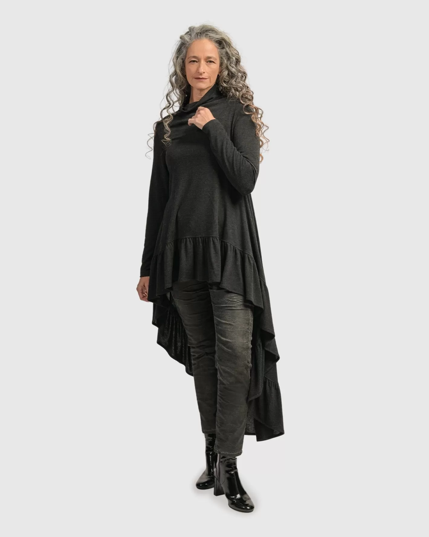 Urban Hi Lo Katniss Top, Charcoal-ALEMBIKA Flash Sale