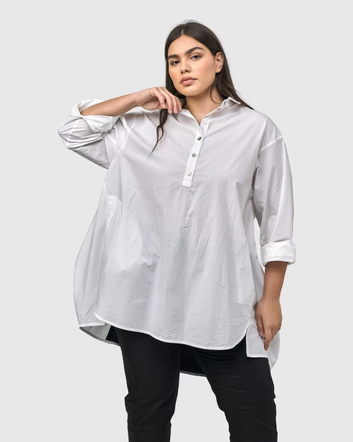 Urban Oversized Trapeze Shirt, White-ALEMBIKA Best Sale