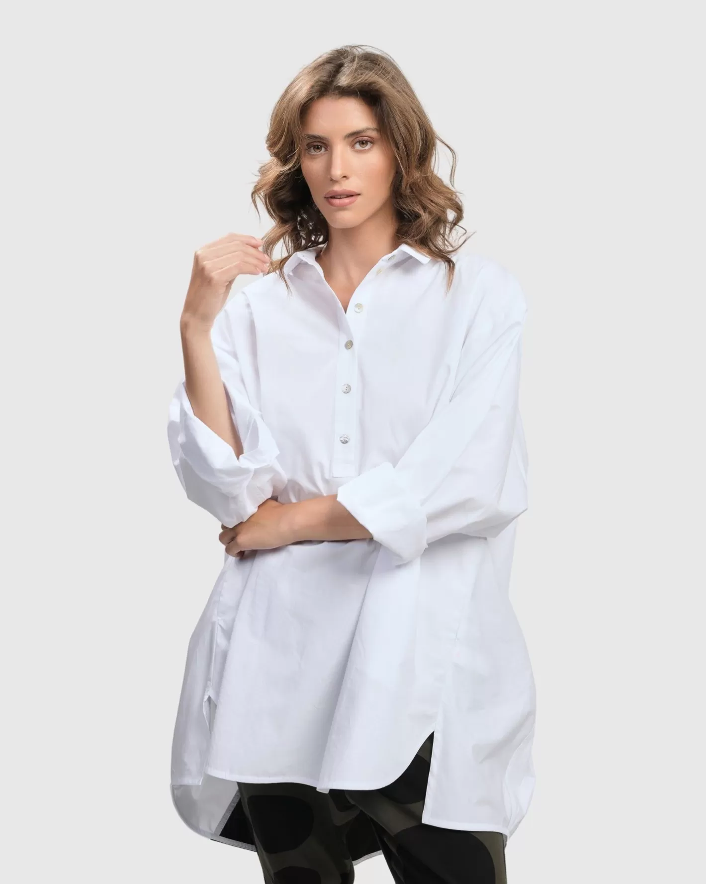 Urban Oversized Trapeze Shirt, White-ALEMBIKA Best Sale