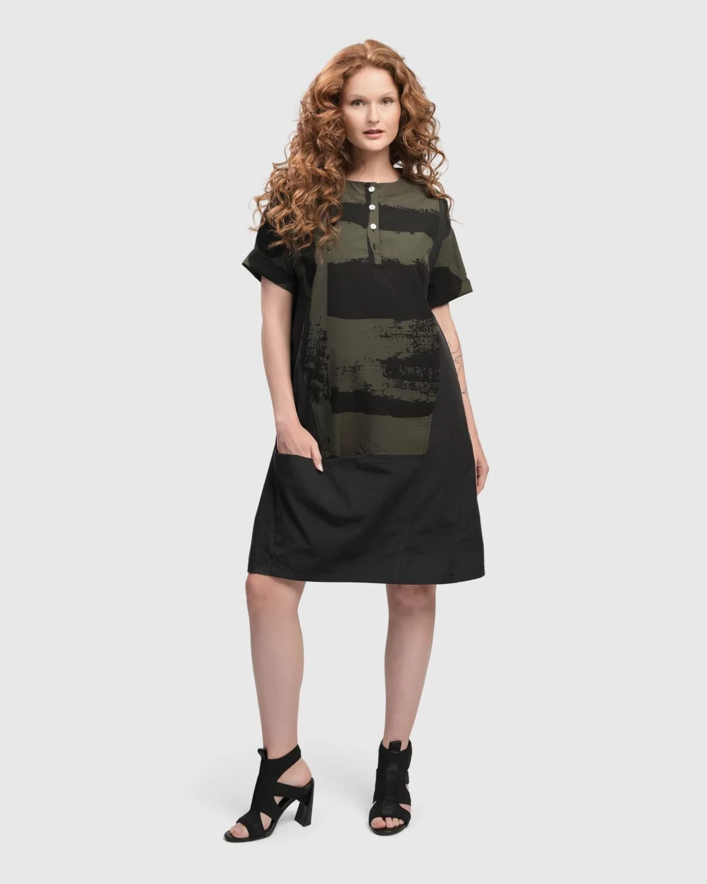 Urban Sapporo Shift Dress, Khaki-ALEMBIKA Best