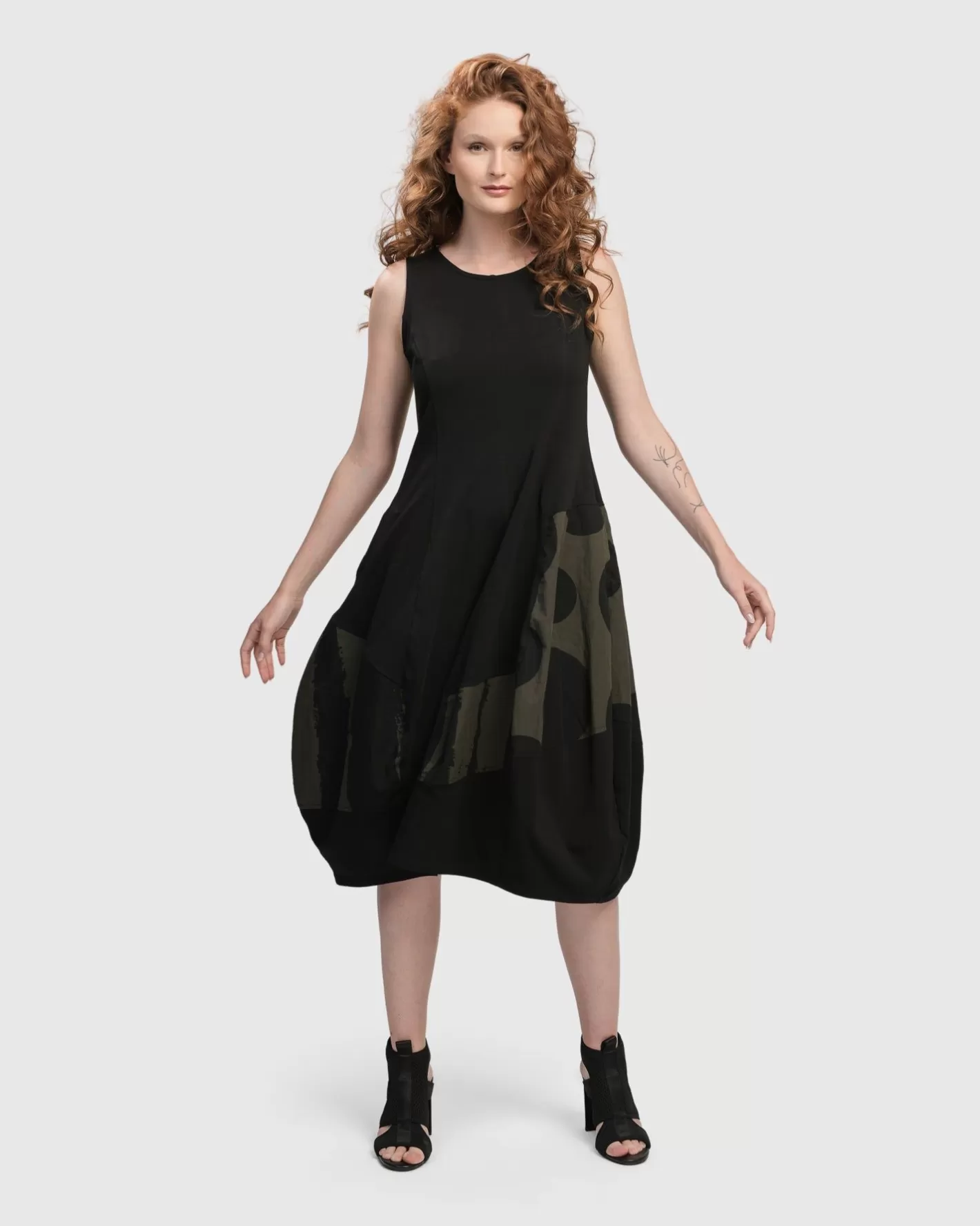 Urban Sleeveless Cocoon Dress, Khaki-ALEMBIKA Outlet