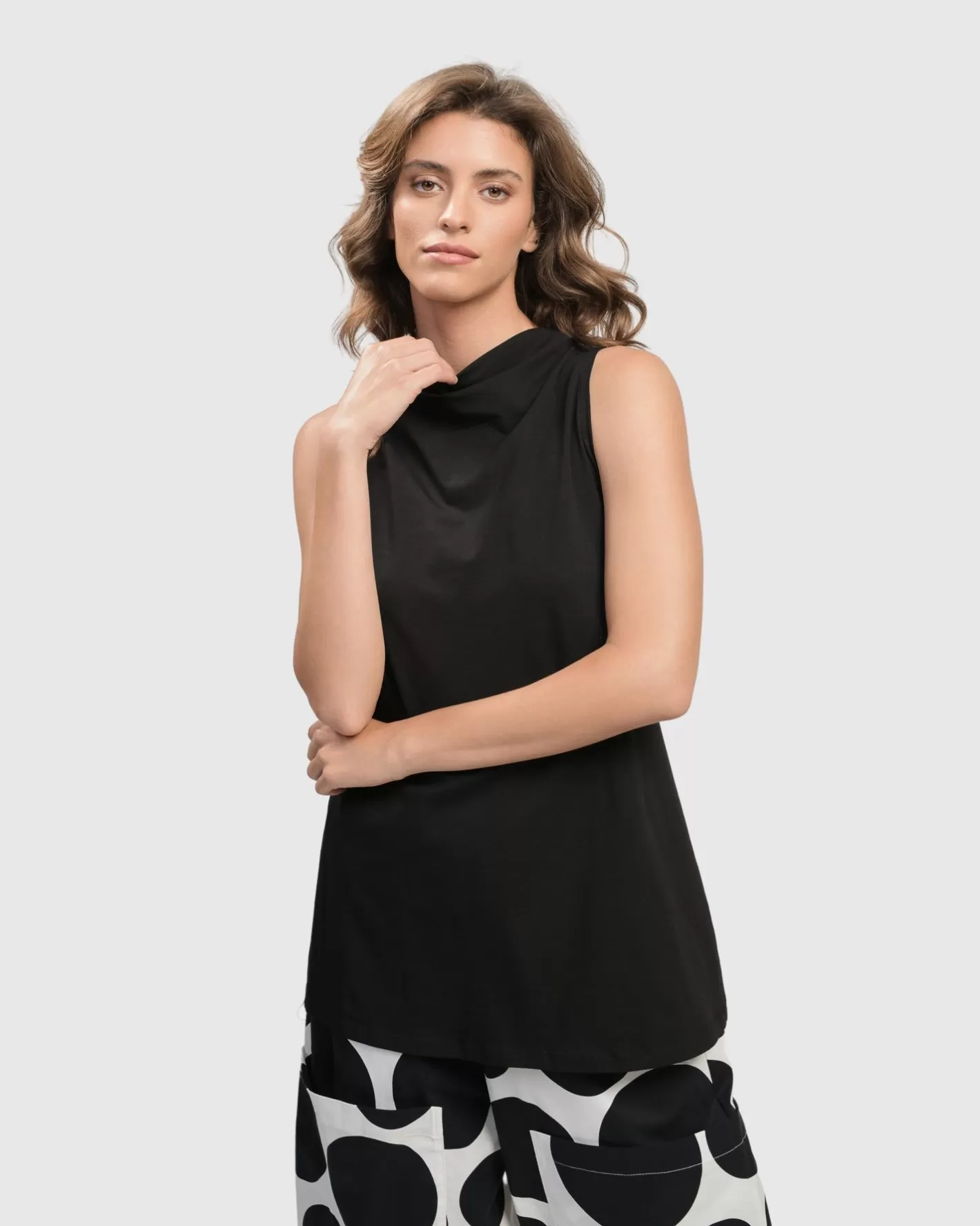 Urban Sleeveless Mockneck Top, Black-ALEMBIKA Fashion