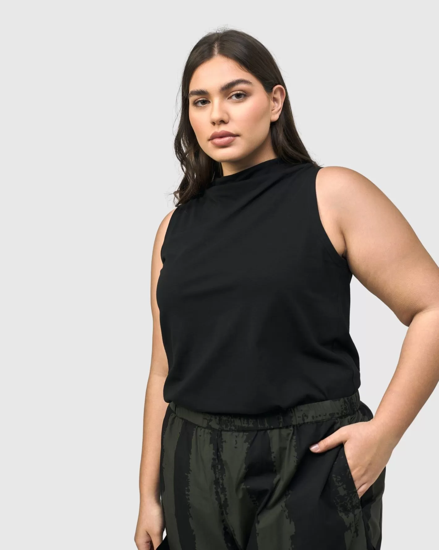 Urban Sleeveless Mockneck Top, Black-ALEMBIKA Fashion