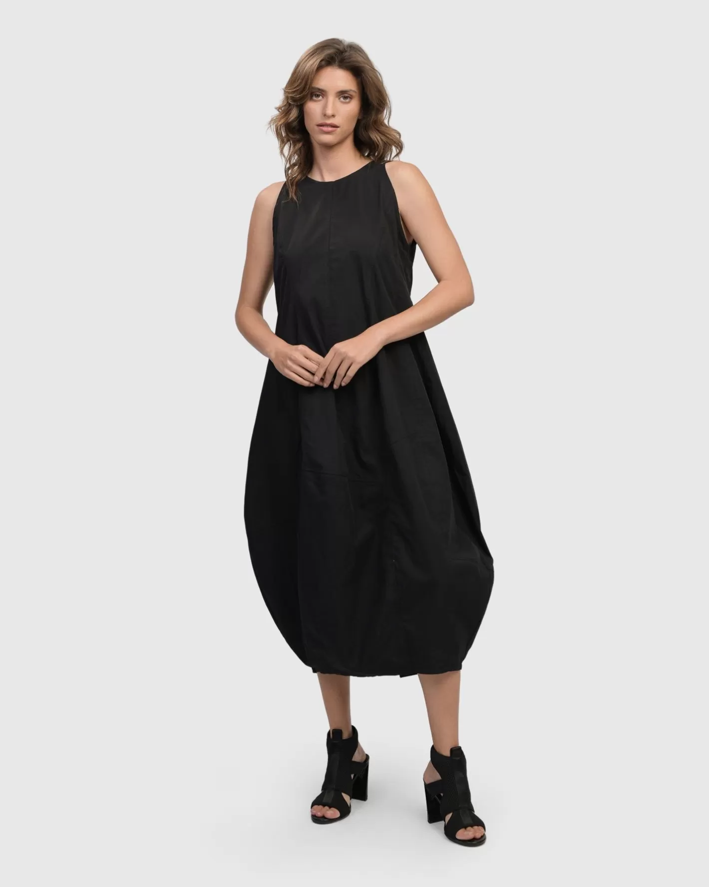 Urban Soho Sleeveless Cocoon Dress, Black-ALEMBIKA Hot