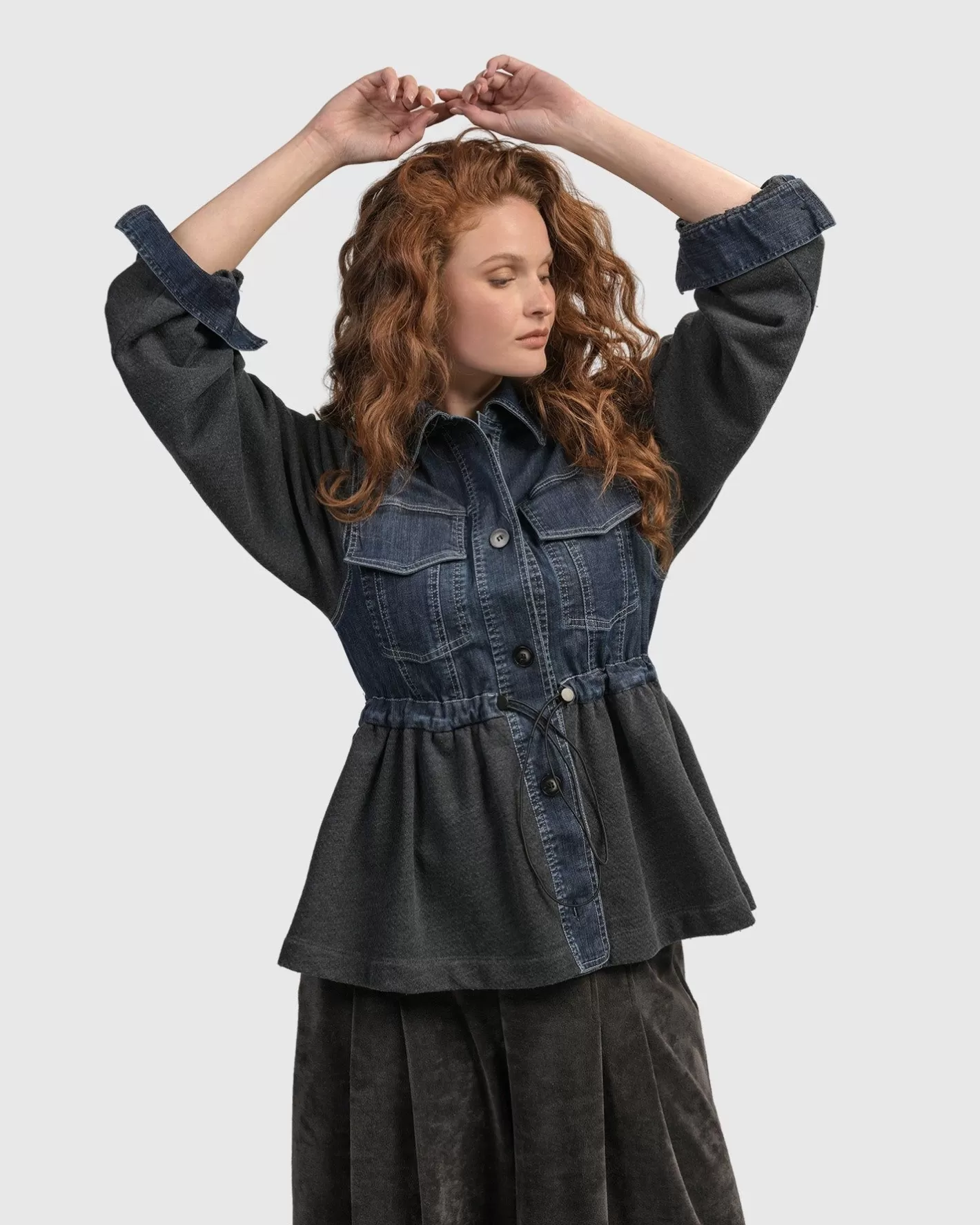 Urban Strut Ruched Jacket, Denim-ALEMBIKA Clearance